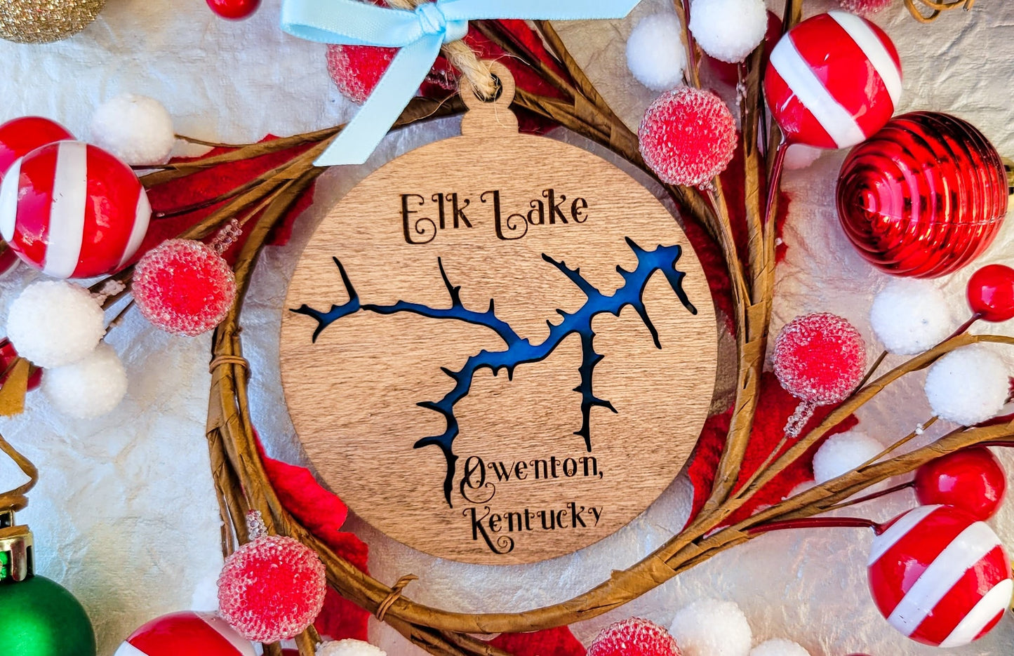 CUSTOM Any Lake Wooden Christmas Ornament