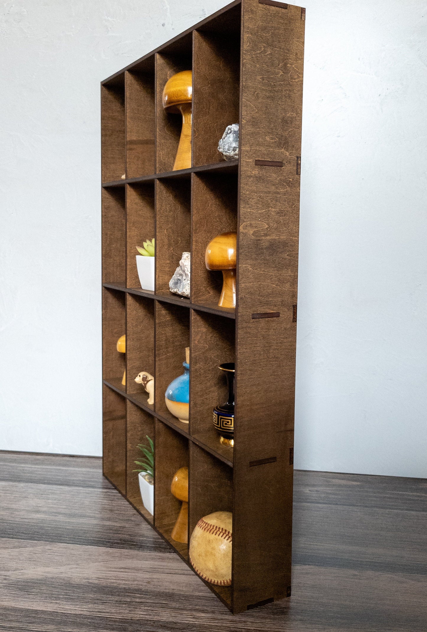 16 Compartment Wooden Display Shelf - 5.5x3.5 - Trinket Shelf - Curio Cabinet
