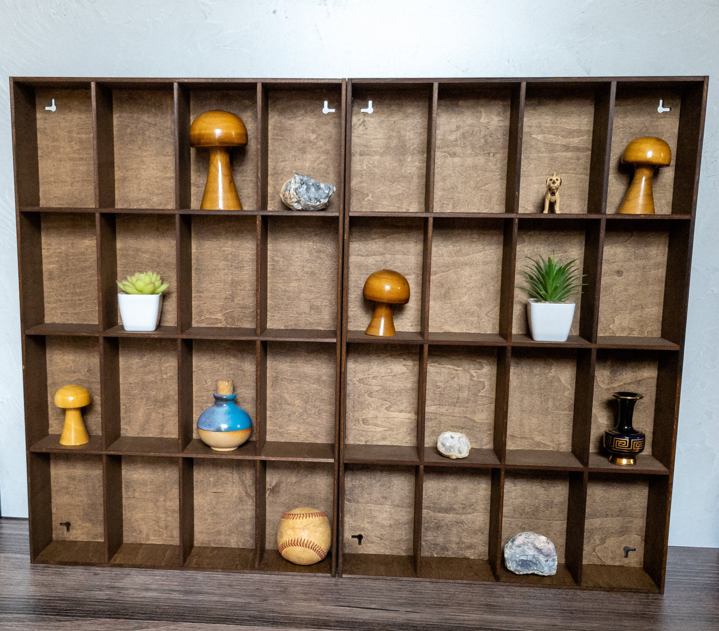 16 Compartment Wooden Display Shelf - 5.5x3.5 - Trinket Shelf - Curio Cabinet