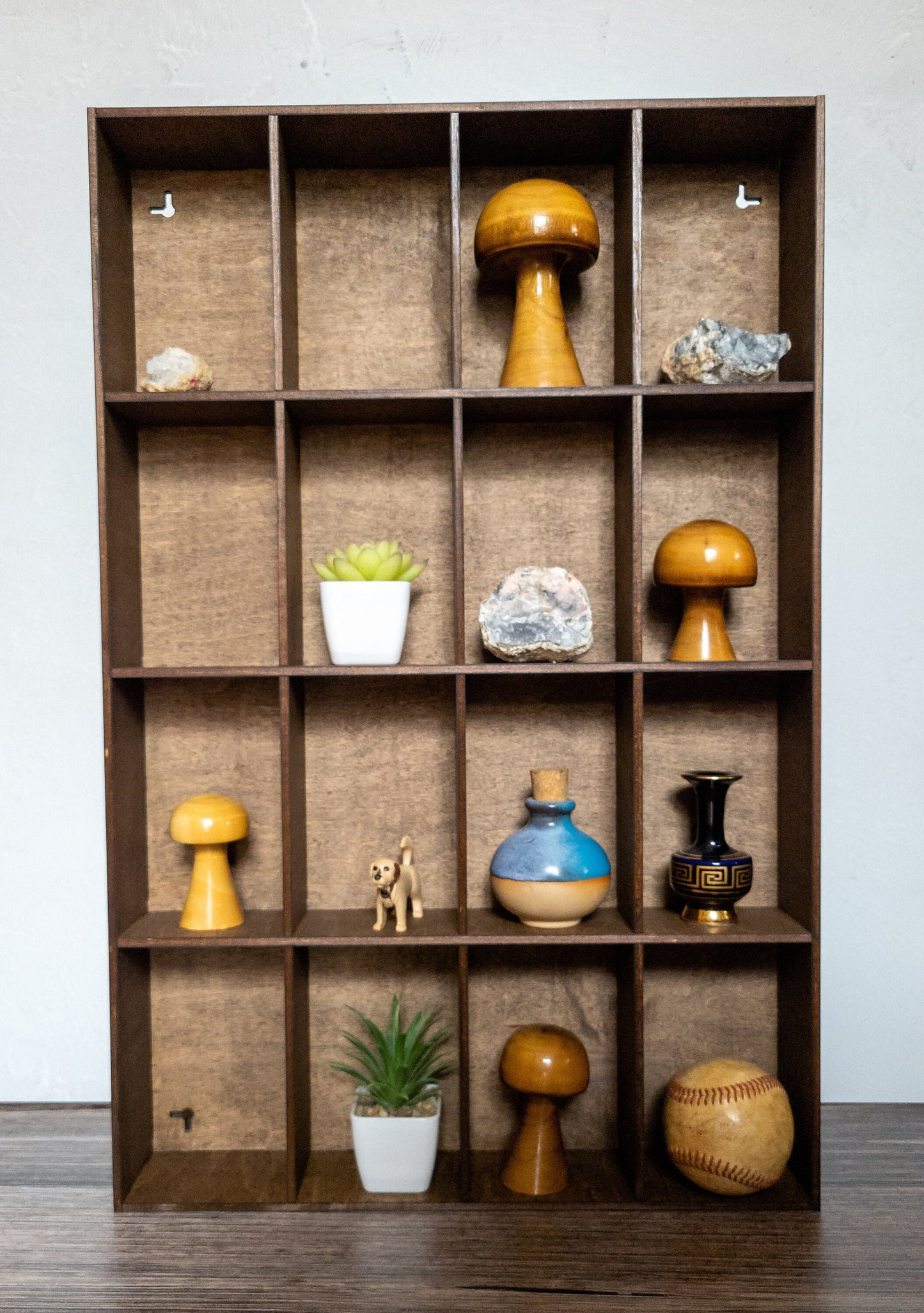 16 Compartment Wooden Display Shelf - 5.5x3.5 - Trinket Shelf - Curio Cabinet