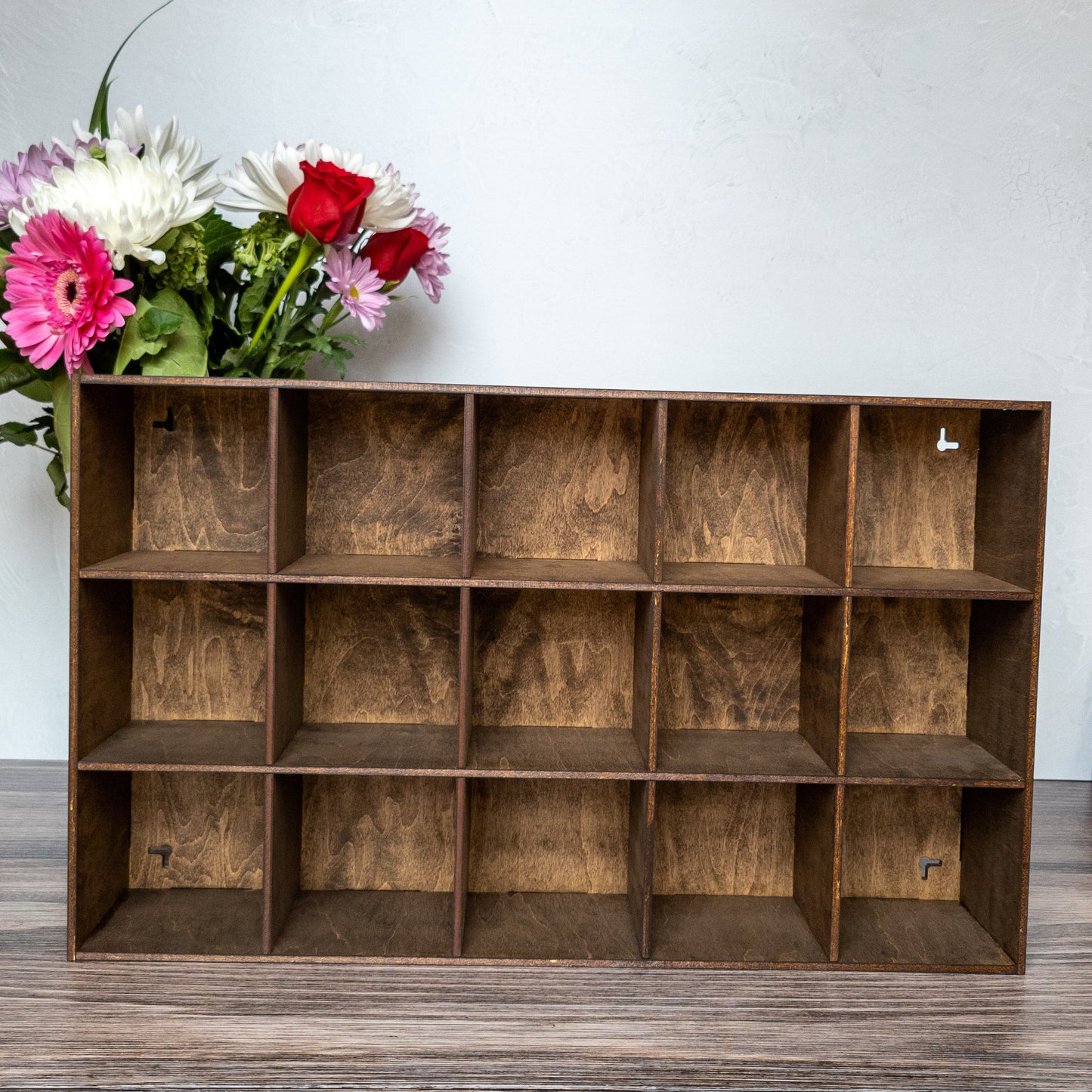 15 Compartment Wooden Display Shelf - 4x4 - Trinket Shelf - Curio Cabinet