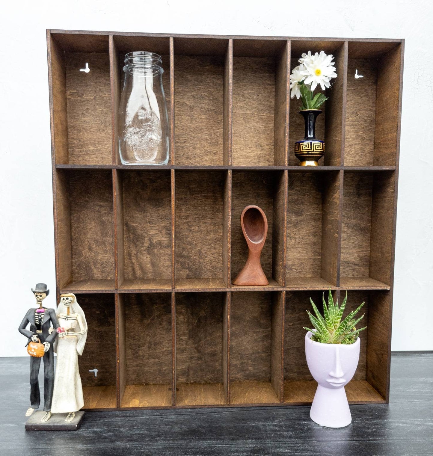 18 Compartment Wooden Display Shelf - 6.75x3 - Trinket Shelf - Curio Cabinet