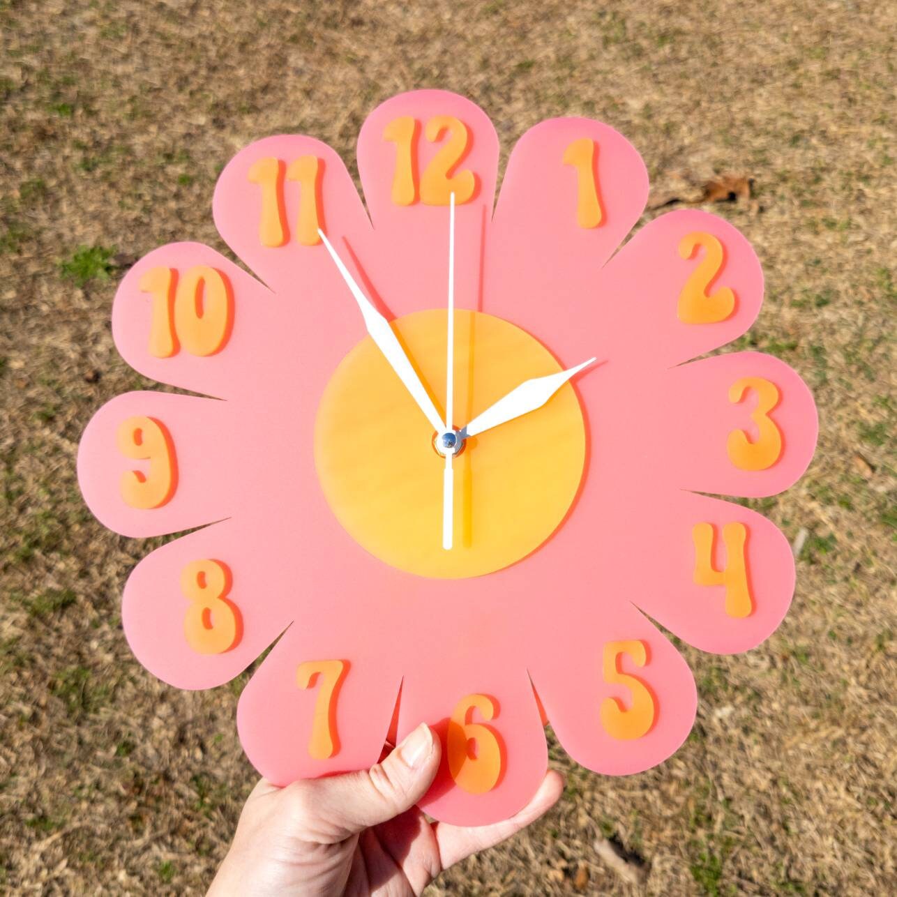 Retro Daisy Wall Clock - Funky Wall Clock - Melon and Peach