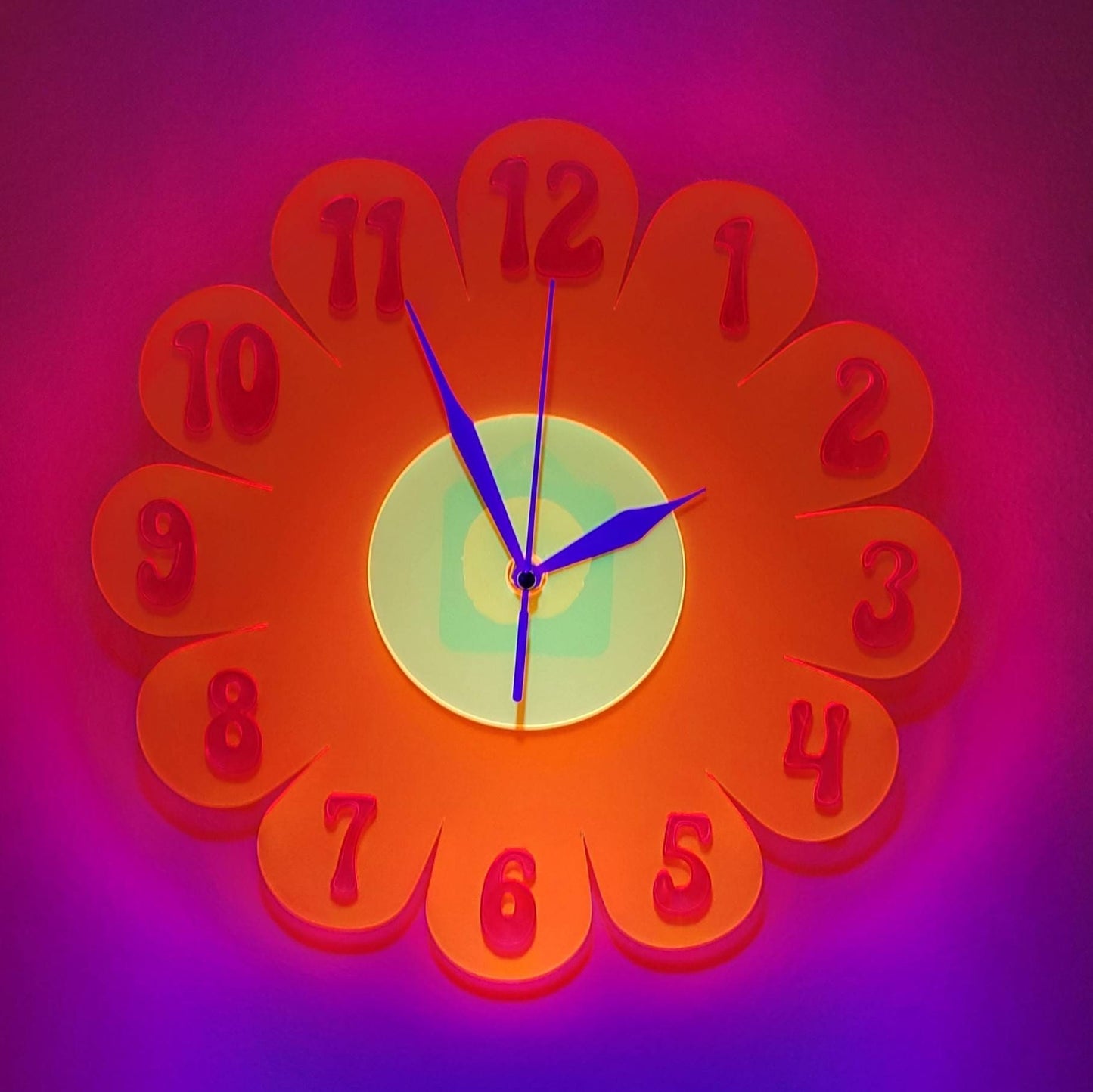 Blacklight UV Retro Vintage 1970s Inspired Daisy Wall Clock - Funky Wall Clock - Retro Clock- Nursery Clock - Kitchen Clock Hot Pink Clock