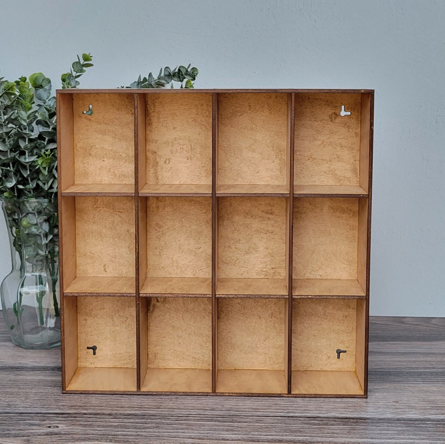 12 Compartment Wooden Display Shelf - 3.75x5 - Trinket Shelf - Curio Cabinet