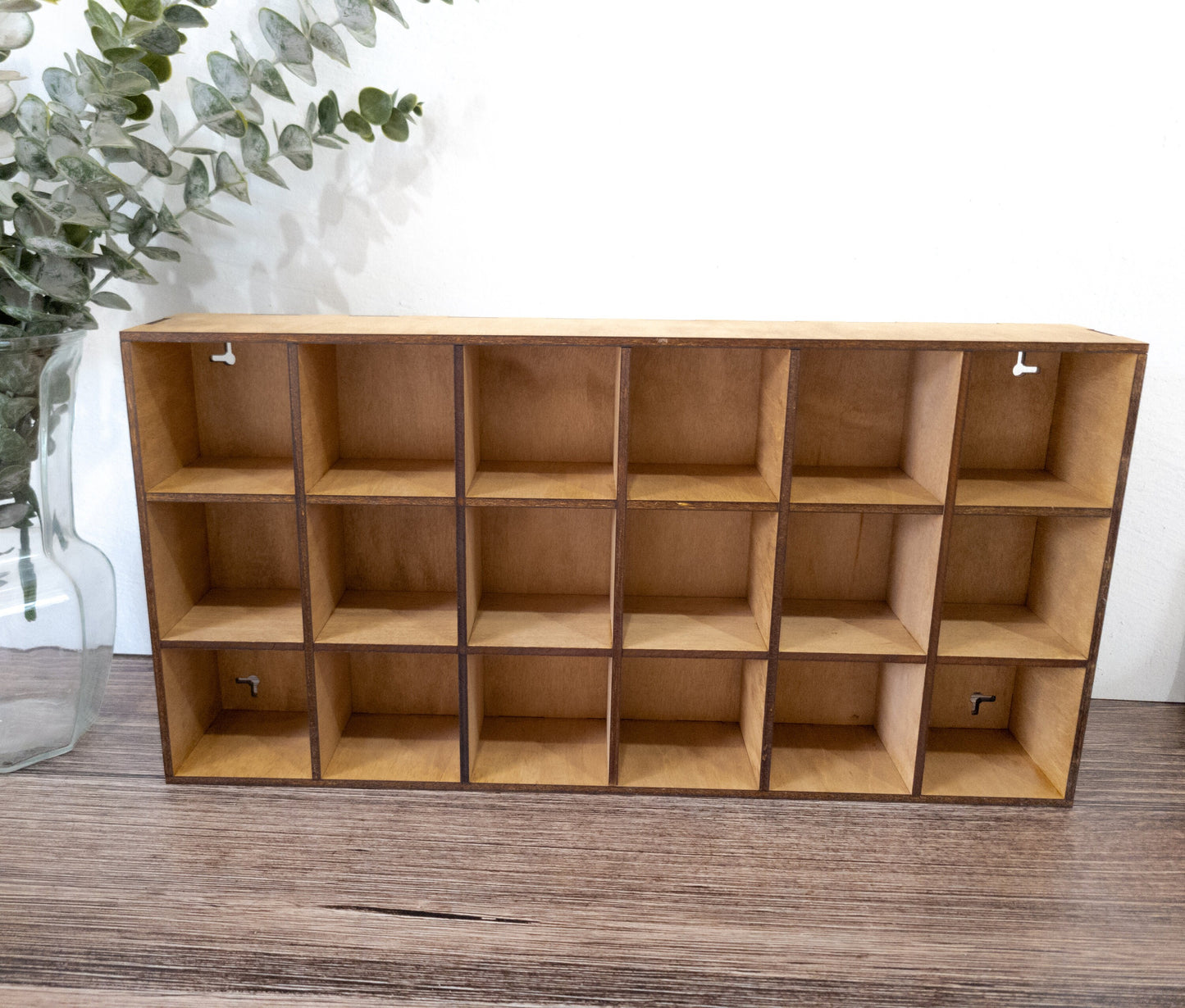 18 Compartment Wooden Display Shelf - 3x3 - Trinket Shelf - Curio Cabinet