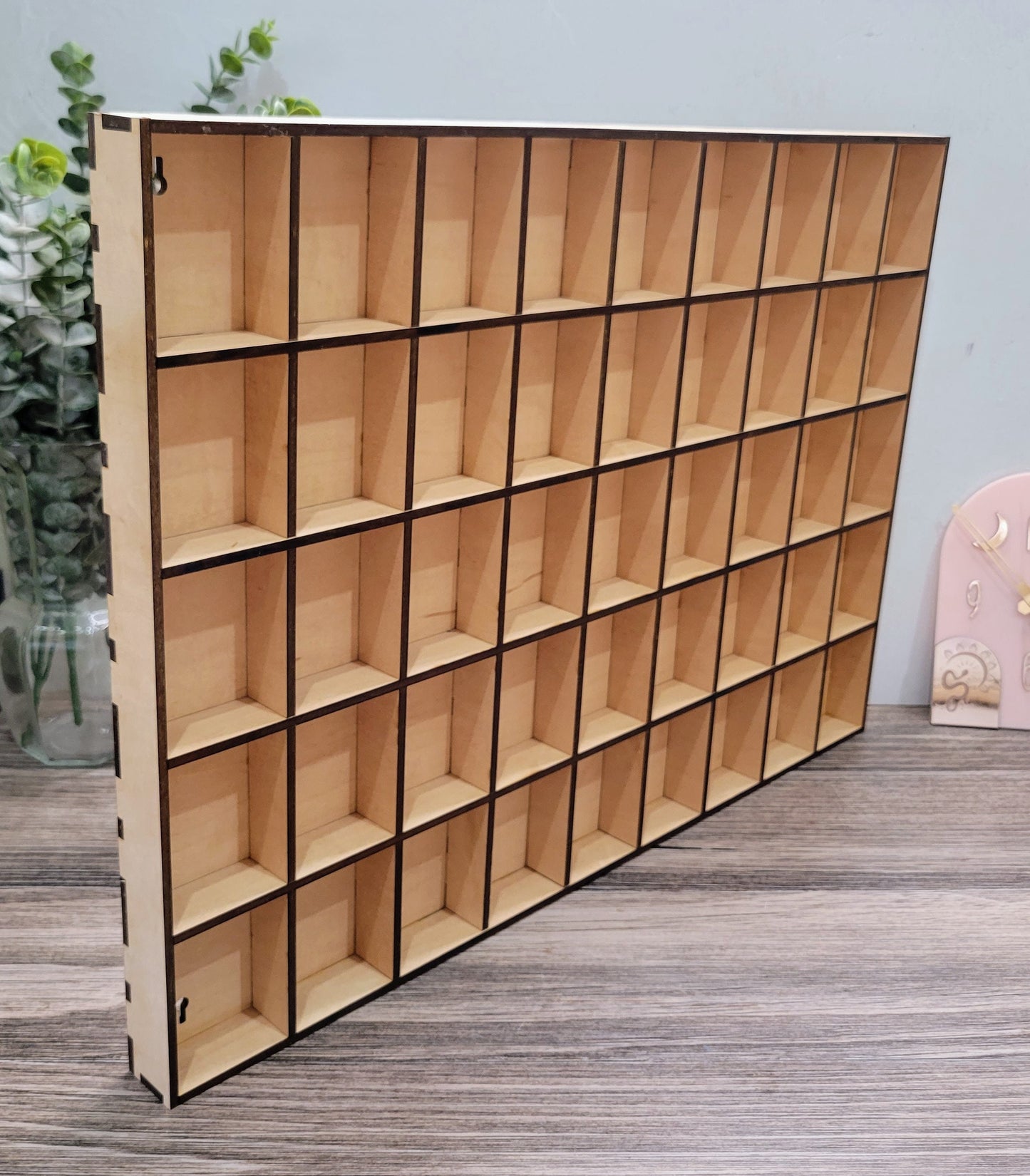 45 Compartment Wooden Display Shelf - 3.25x2.5 - Trinket Shelf - Curio Cabinet