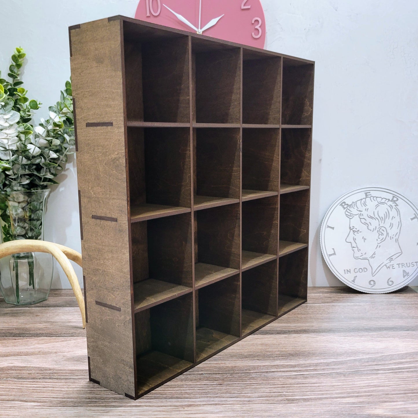 16 Compartment Wooden Display Shelf - 4.7x4.6 - Trinket Shelf - Curio Cabinet