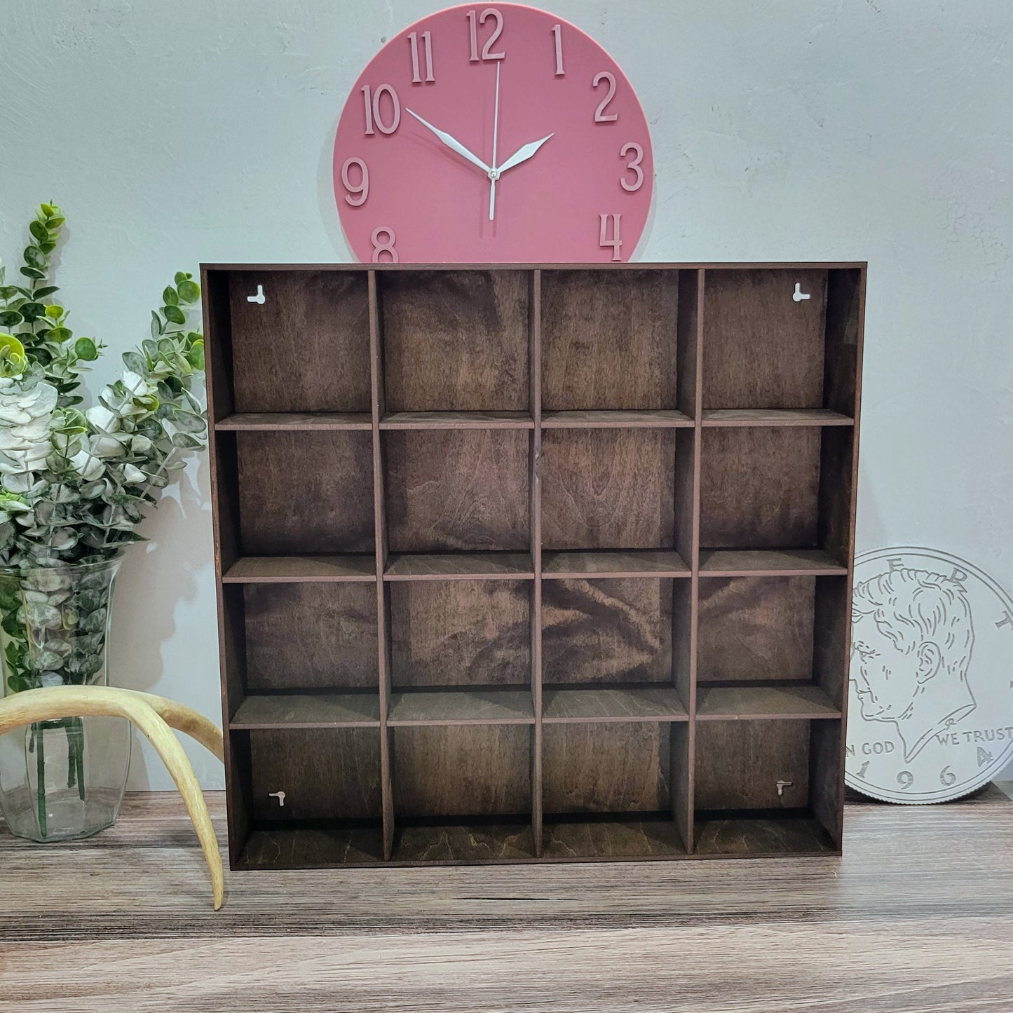 16 Compartment Wooden Display Shelf - 4.7x4.6 - Trinket Shelf - Curio Cabinet