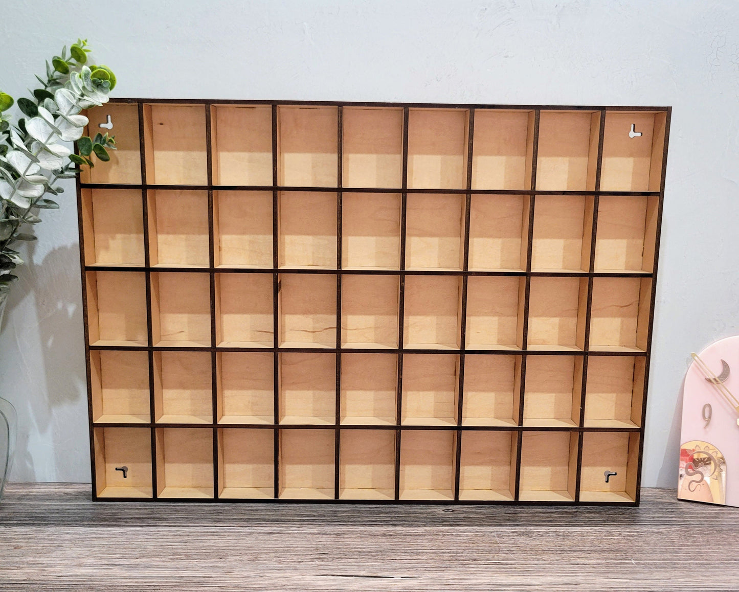 45 Compartment Wooden Display Shelf - 3.25x2.5 - Trinket Shelf - Curio Cabinet