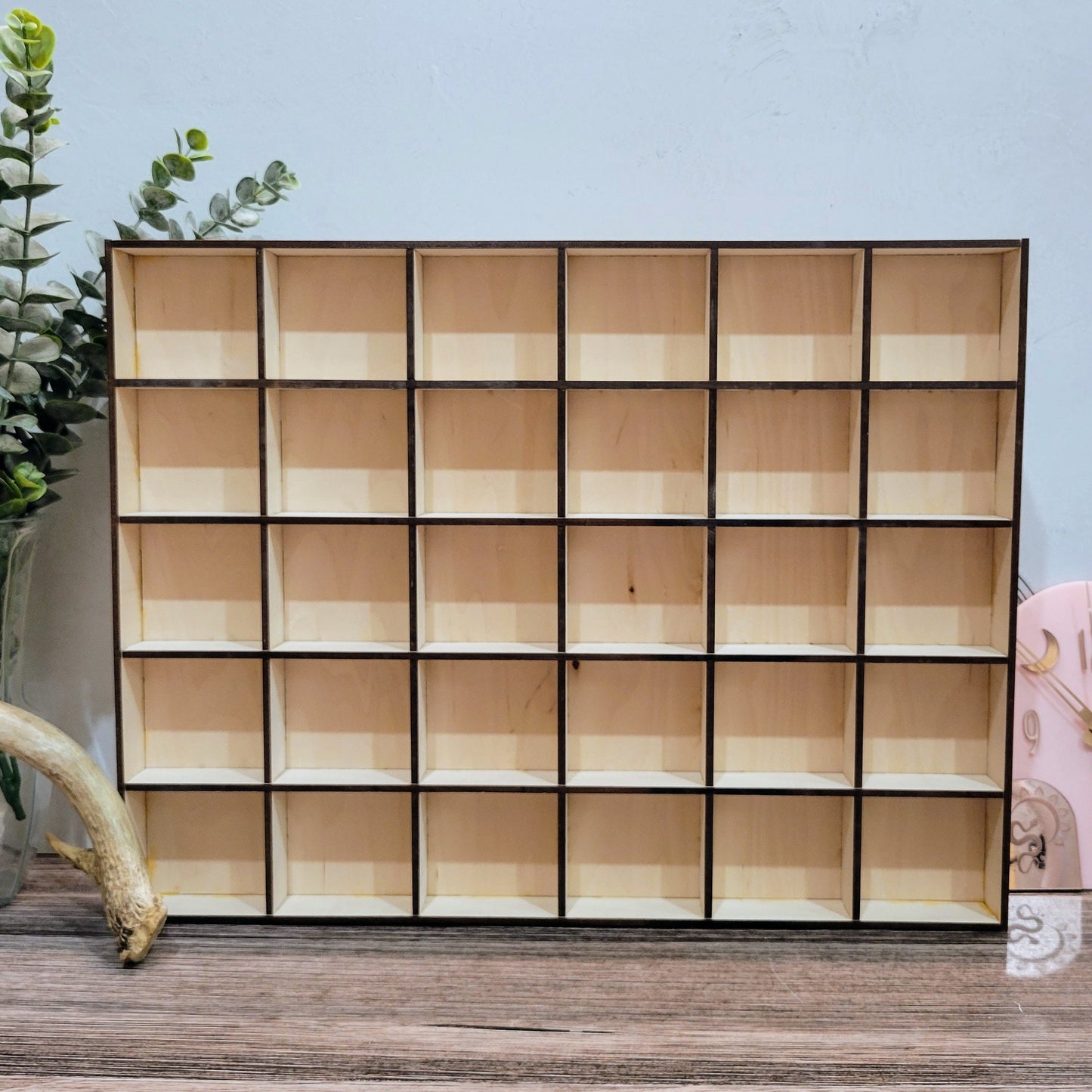 30 Compartment Wooden Display Shelf - 3x3 - Trinket Shelf - Curio Cabinet