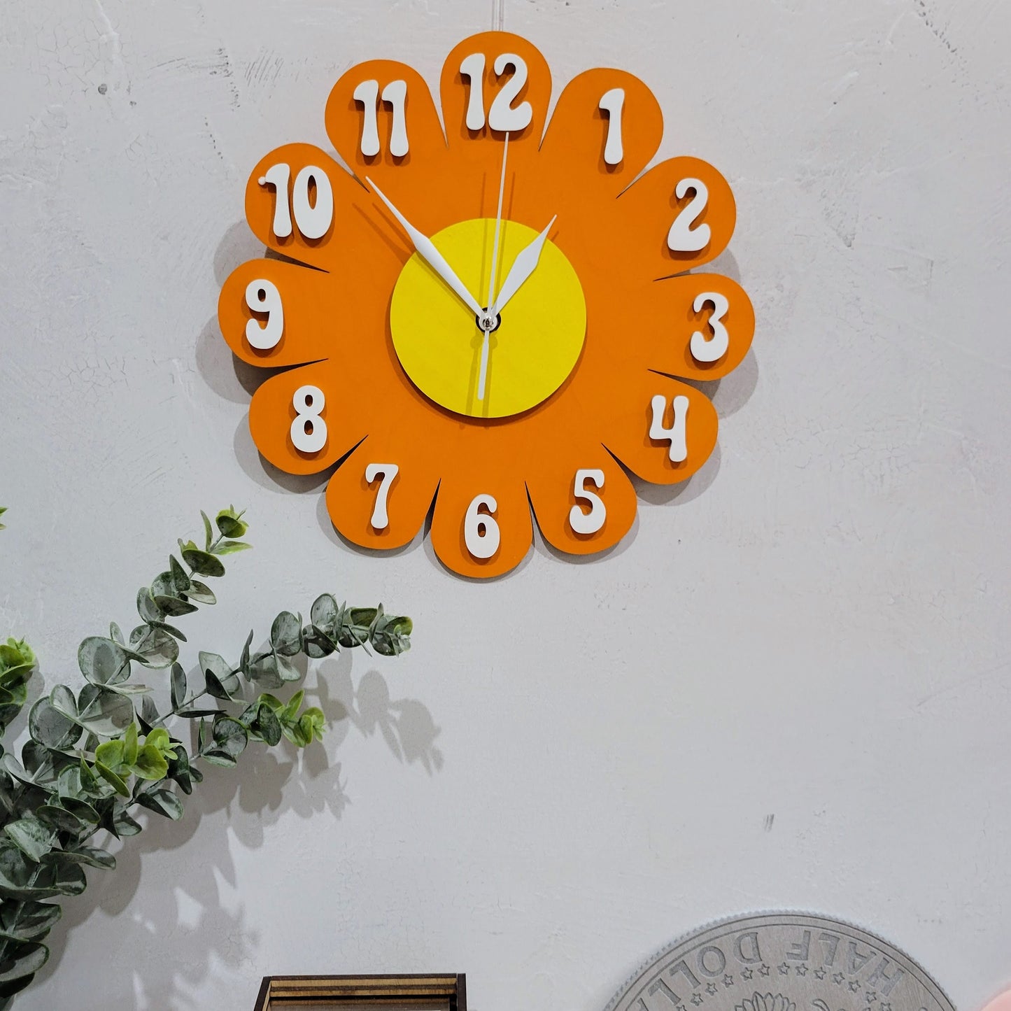 Orange Daisy Wall Clock