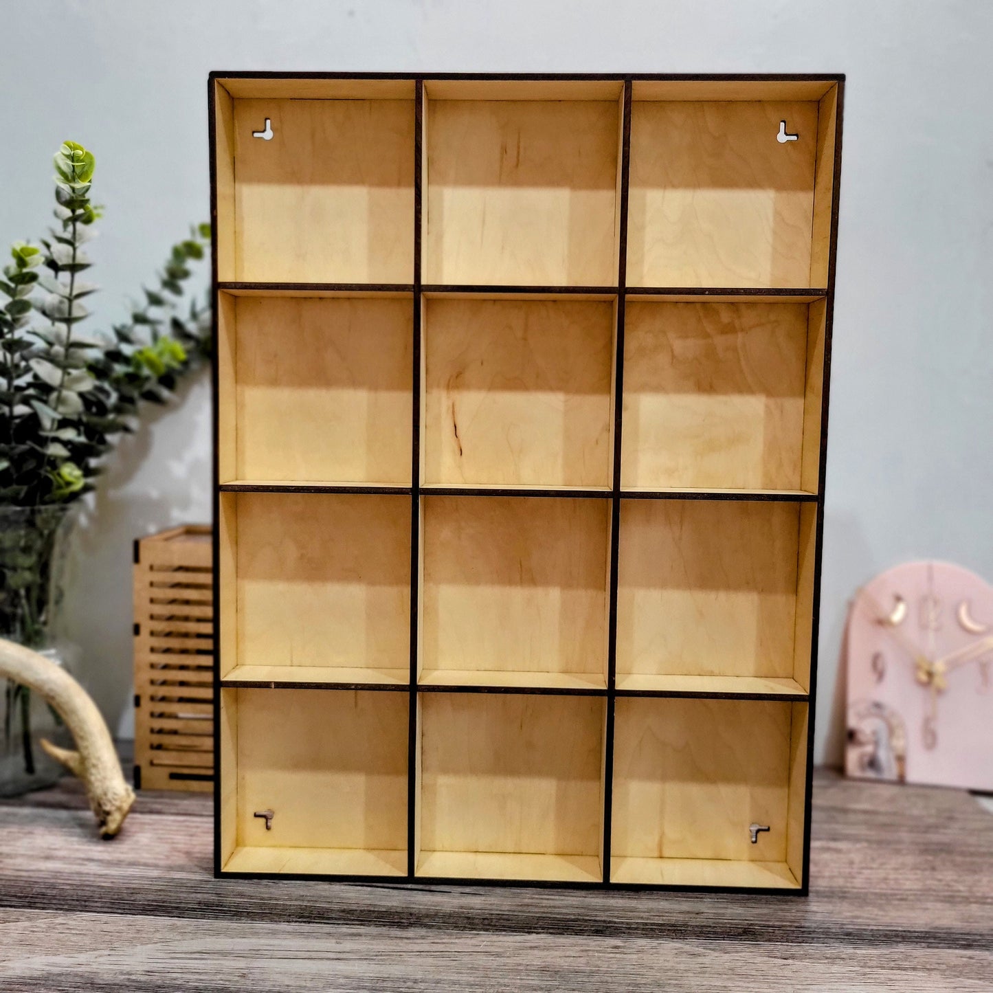 12 Compartment Wooden Display Shelf - 5.1x5.1 - Trinket Shelf - Curio Cabinet