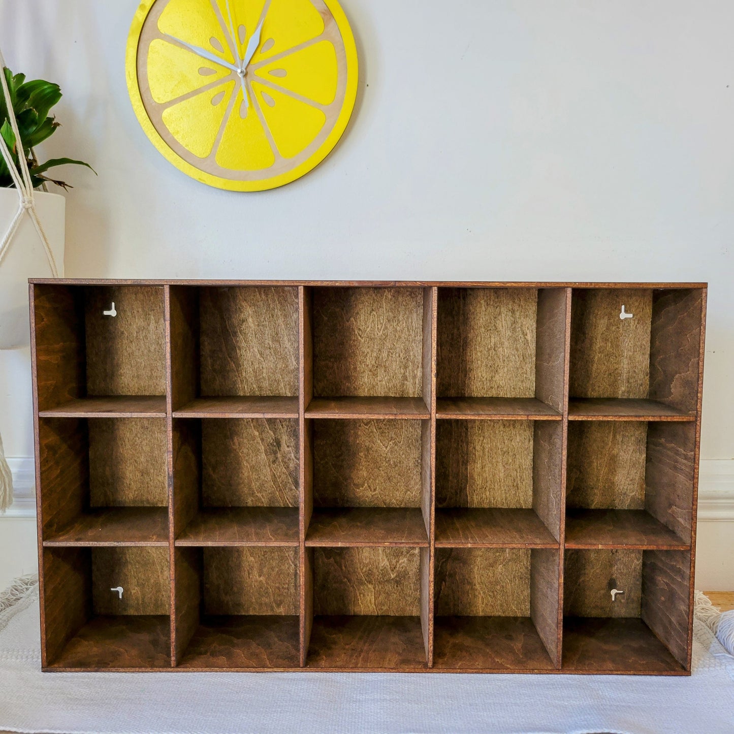 15 Compartment Wooden Display Shelf - Coffee Mug Shelf - 4.5x4.5 - Trinket Shelf - Curio Cabinet