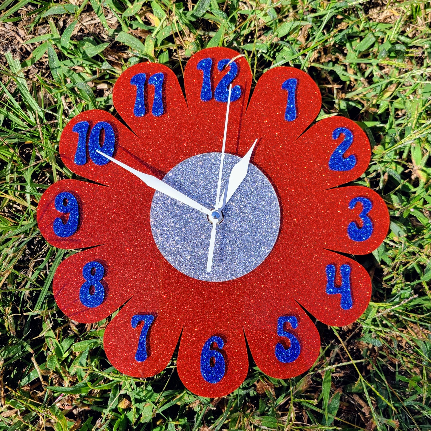 Red Glitter Daisy Wall Clock