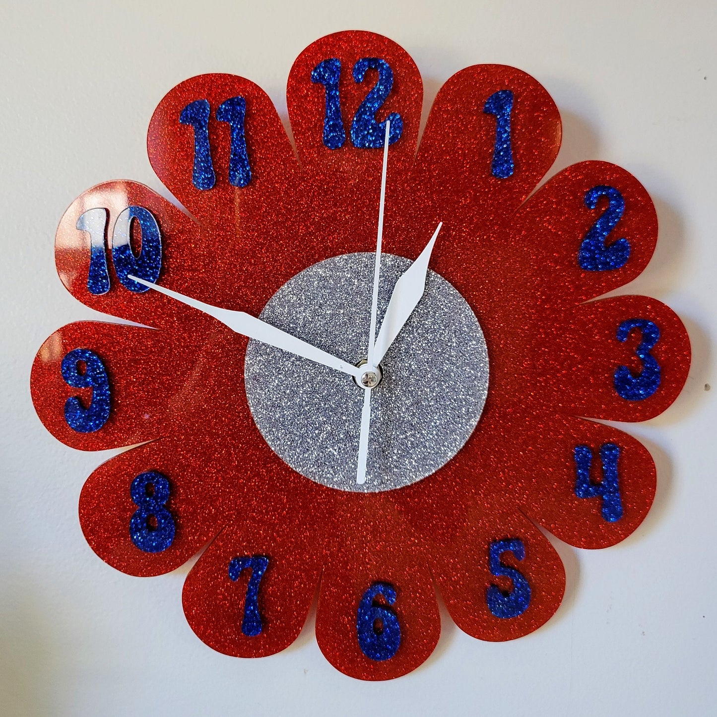 Red Glitter Daisy Wall Clock