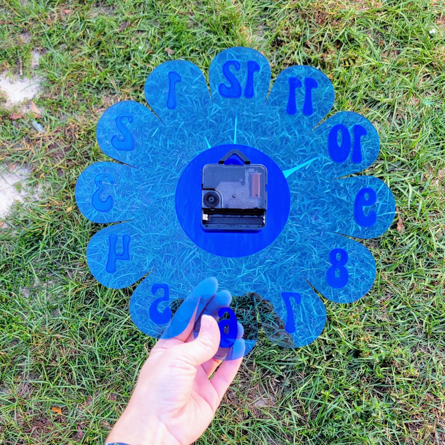 Transparent Blue Daisy Wall Clock