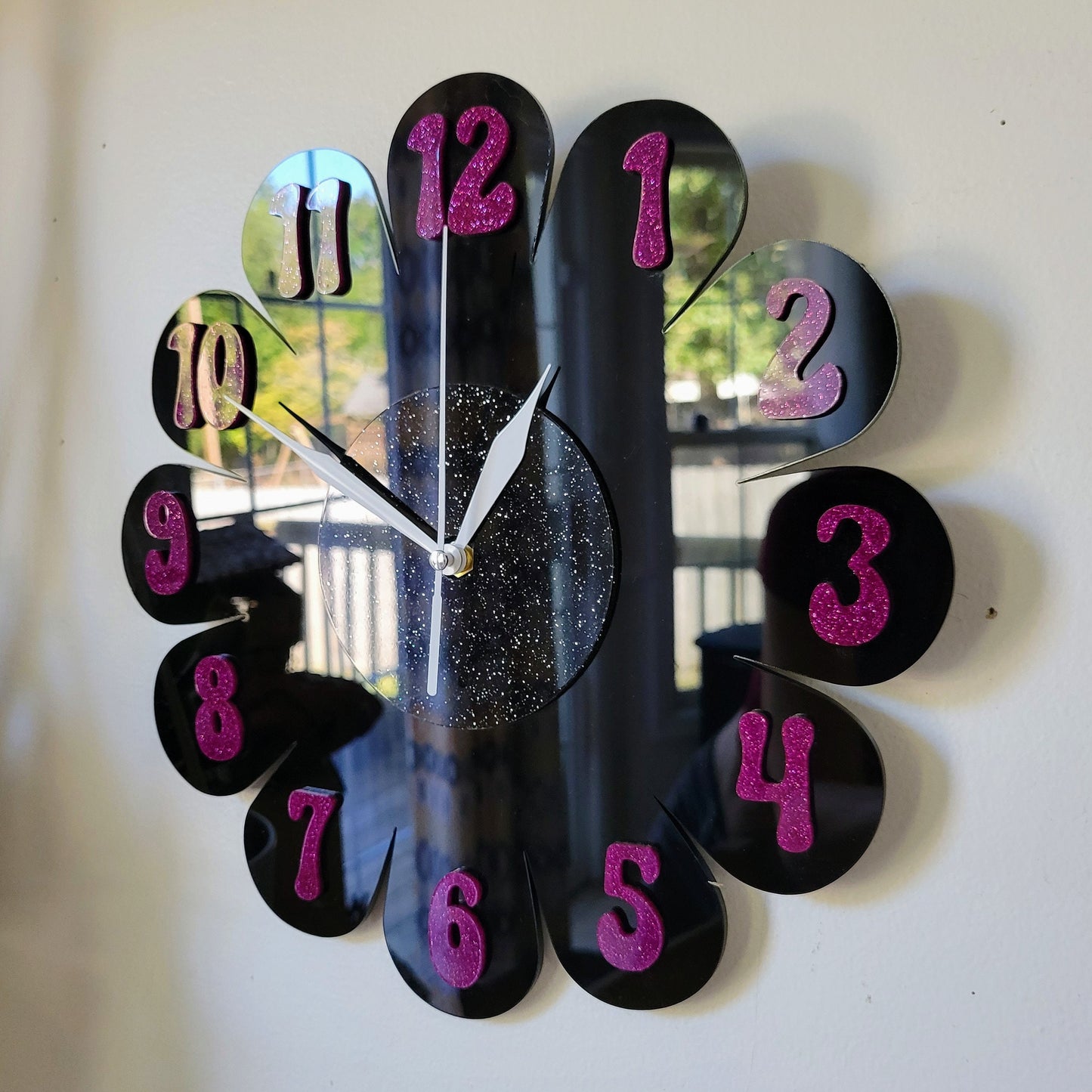 Black Glitter Daisy Wall Clock