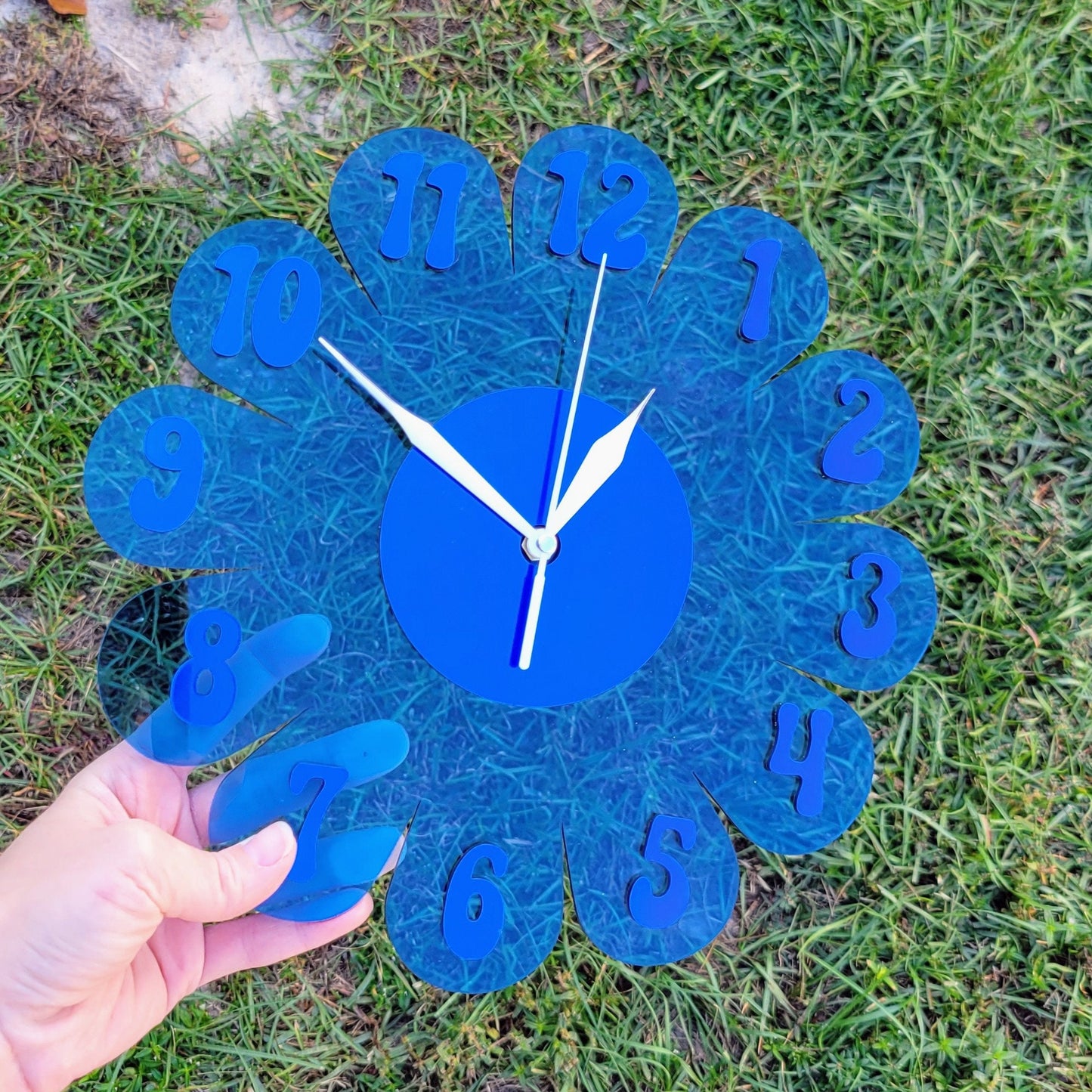 Transparent Blue Daisy Wall Clock