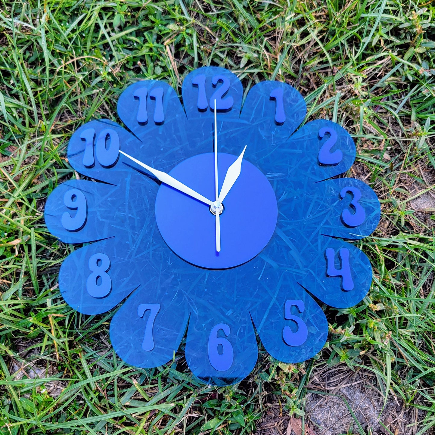 Transparent Blue Daisy Wall Clock