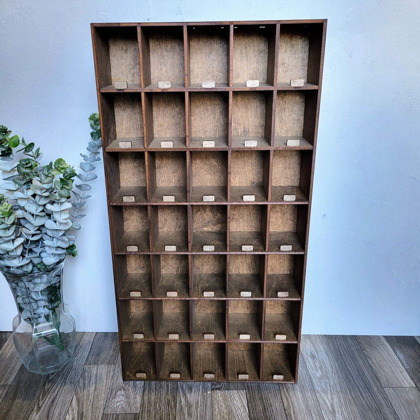 35 Compartment Wooden Display Shelf - 2.5x3.5 - Trinket Shelf - Curio Cabinet