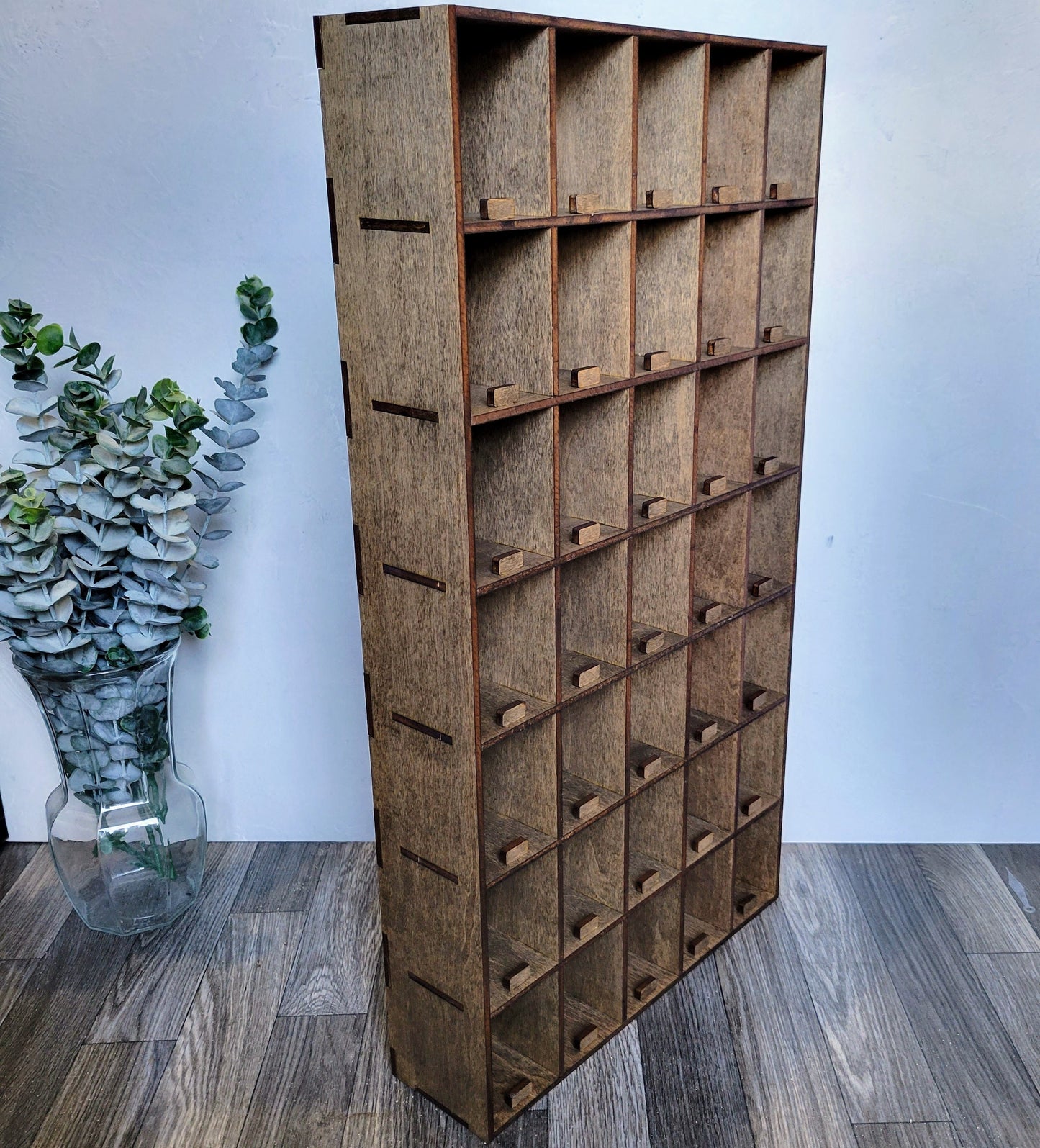 35 Compartment Wooden Display Shelf - 2.5x3.5 - Trinket Shelf - Curio Cabinet