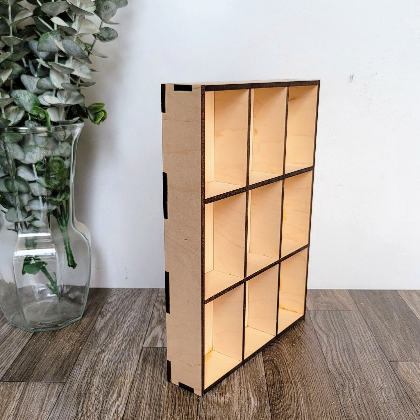 9 Compartment Wooden Display Shelf - 2.5x3.5 - Trinket Shelf - Curio Cabinet