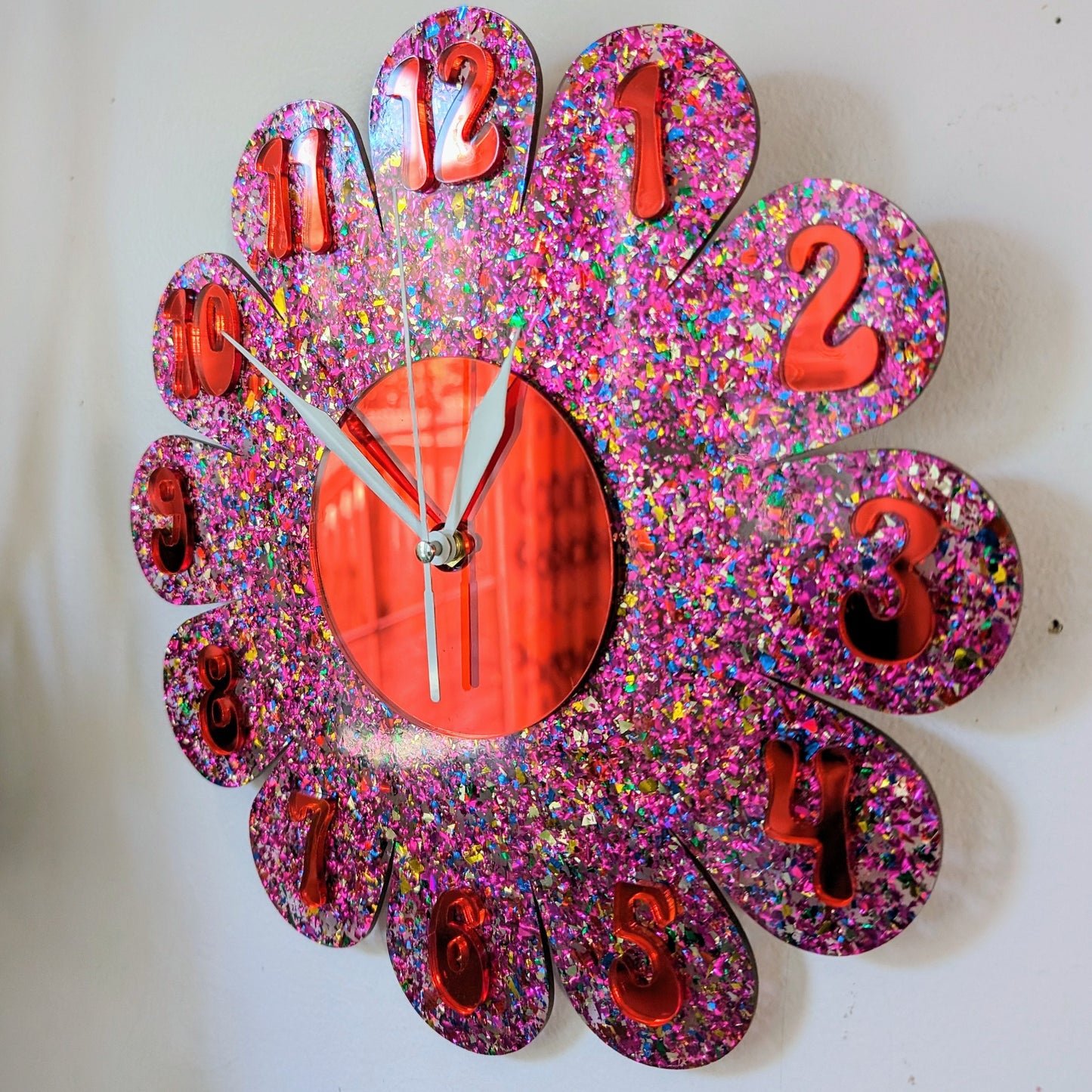 Pink Glitter Daisy Wall Clock