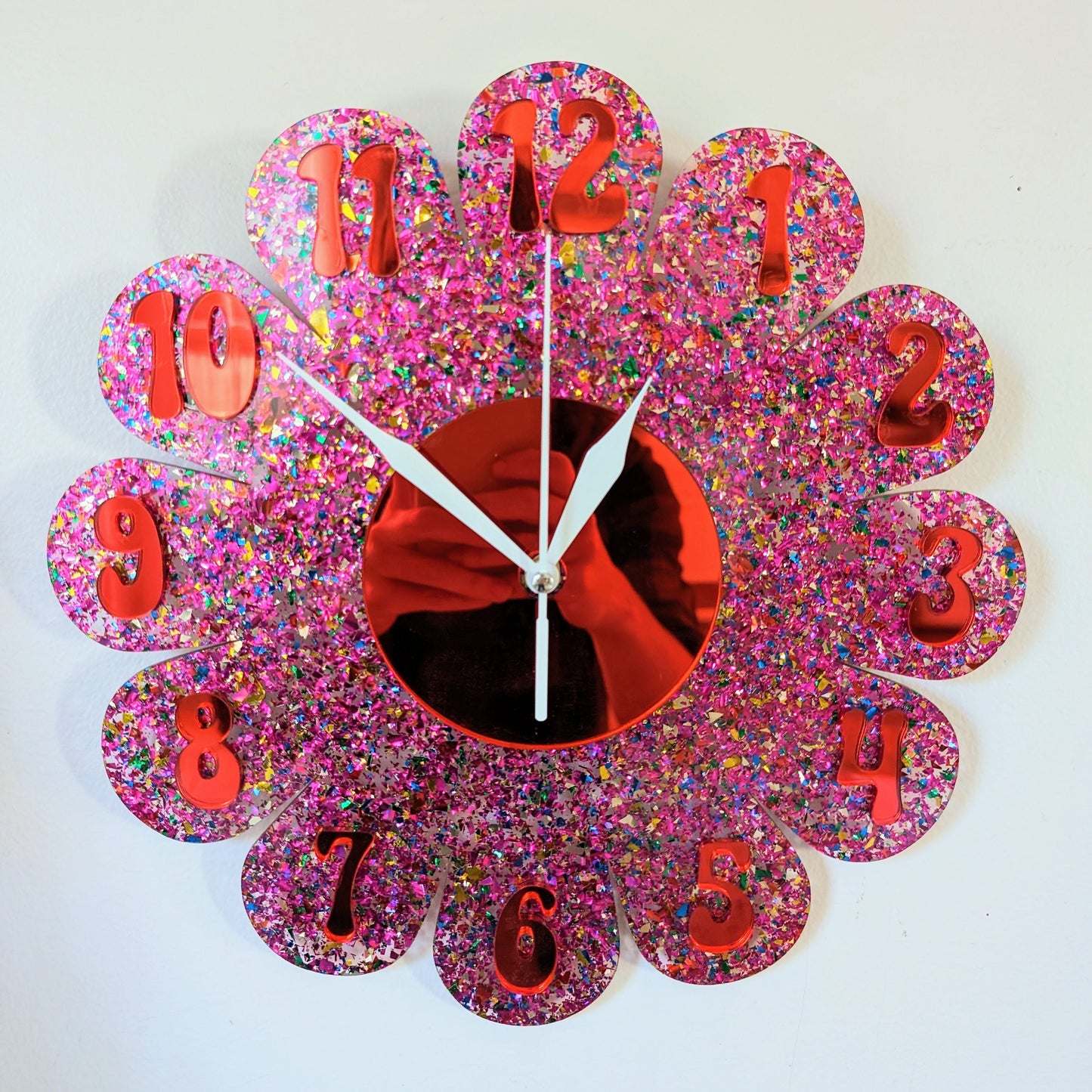 Pink Glitter Daisy Wall Clock