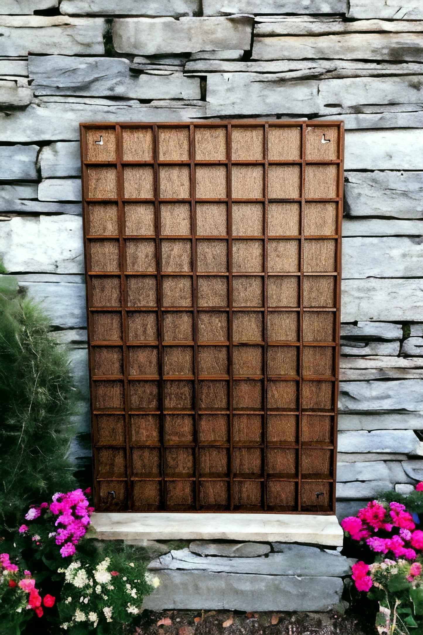 77 Compartment Wooden Display Shelf - 55mmx55mm - Trinket Shelf - Curio Cabinet