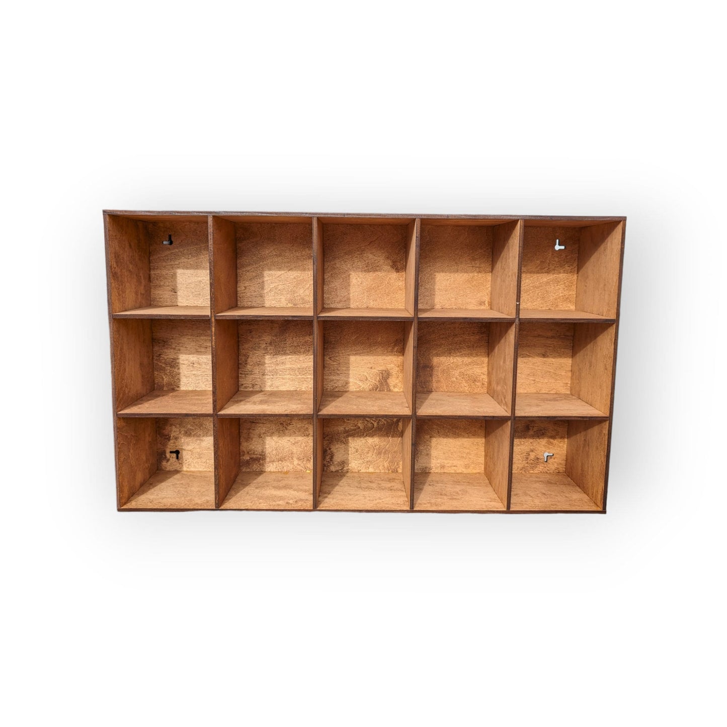 15 Compartment Wooden Display Shelf - Coffee Mug Shelf - 4.5x4.5 - Trinket Shelf - Curio Cabinet