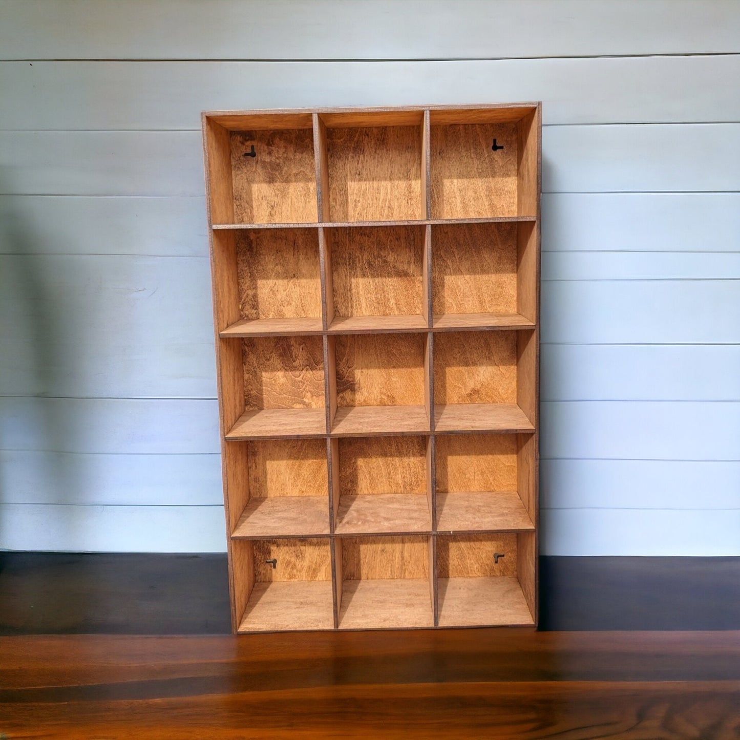 15 Compartment Wooden Display Shelf - Coffee Mug Shelf - 4.5x4.5 - Trinket Shelf - Curio Cabinet