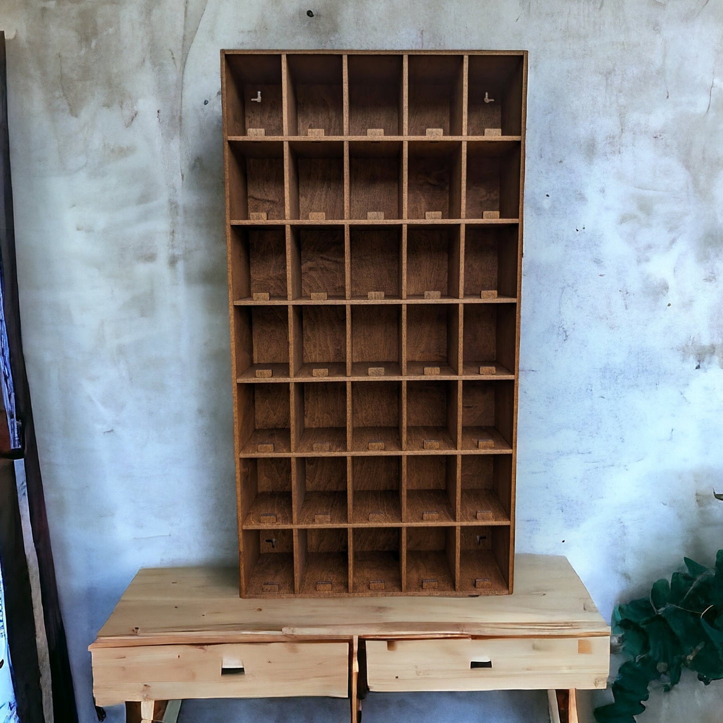 35 Compartment Wooden Display Shelf - 2.5x3.5 - Trinket Shelf - Curio Cabinet