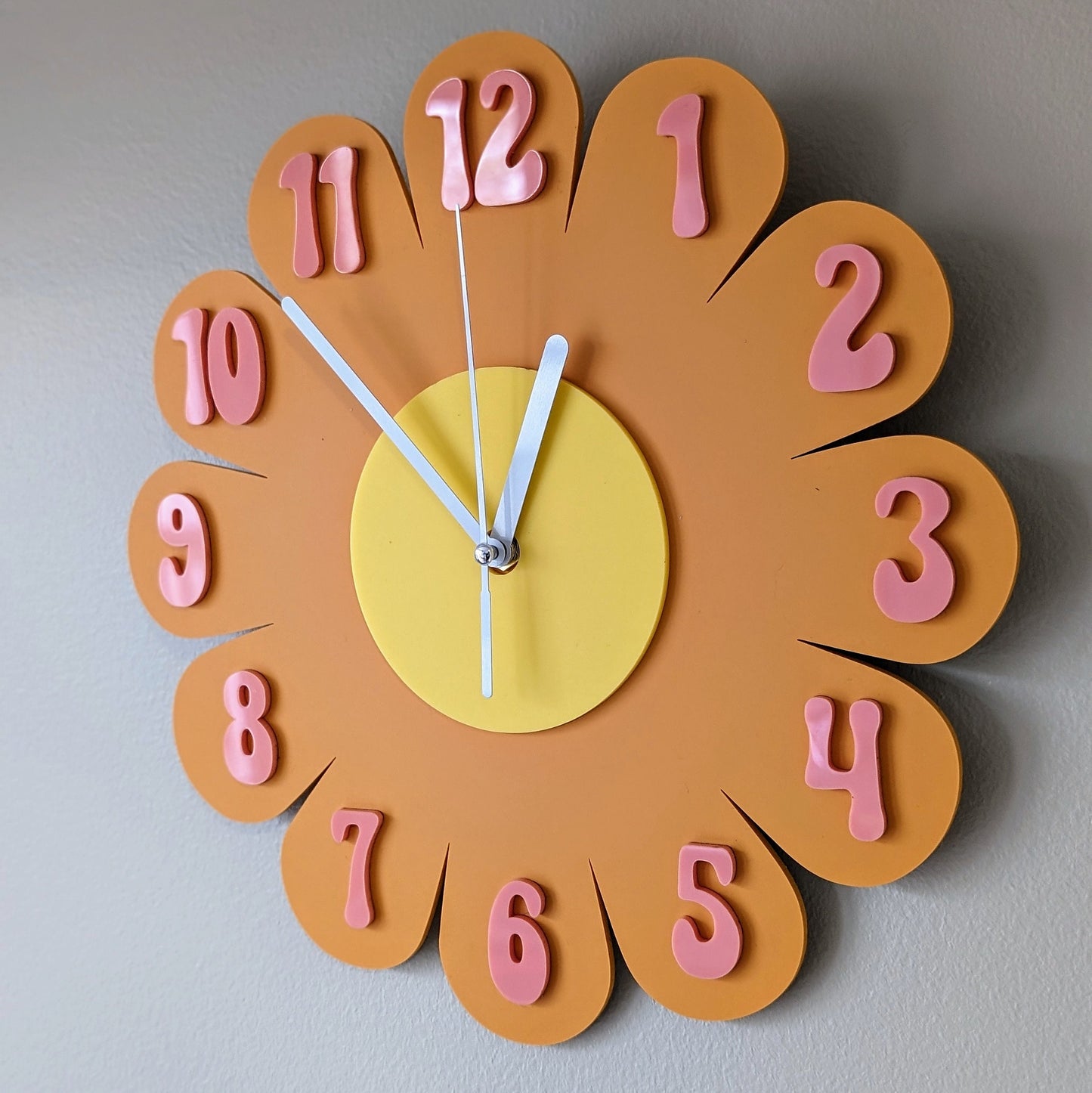 Burnt Orange Daisy Wall Clock