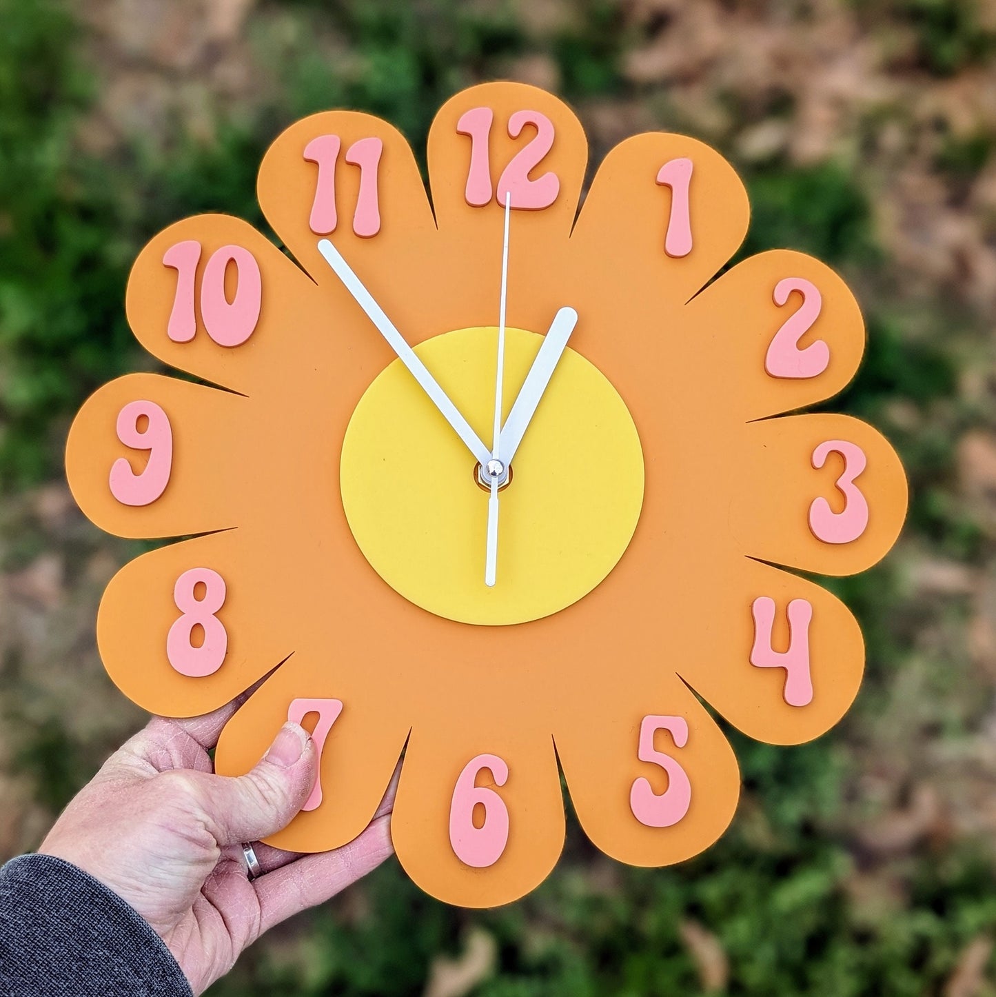 Burnt Orange Daisy Wall Clock