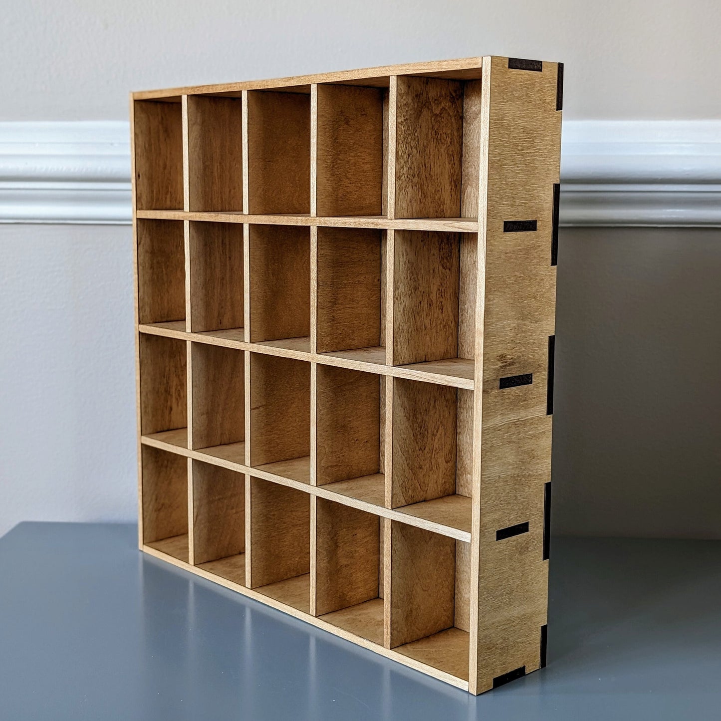 20 Compartment Wooden Display Shelf - 2.8x2.25 - Trinket Shelf - Curio Cabinet