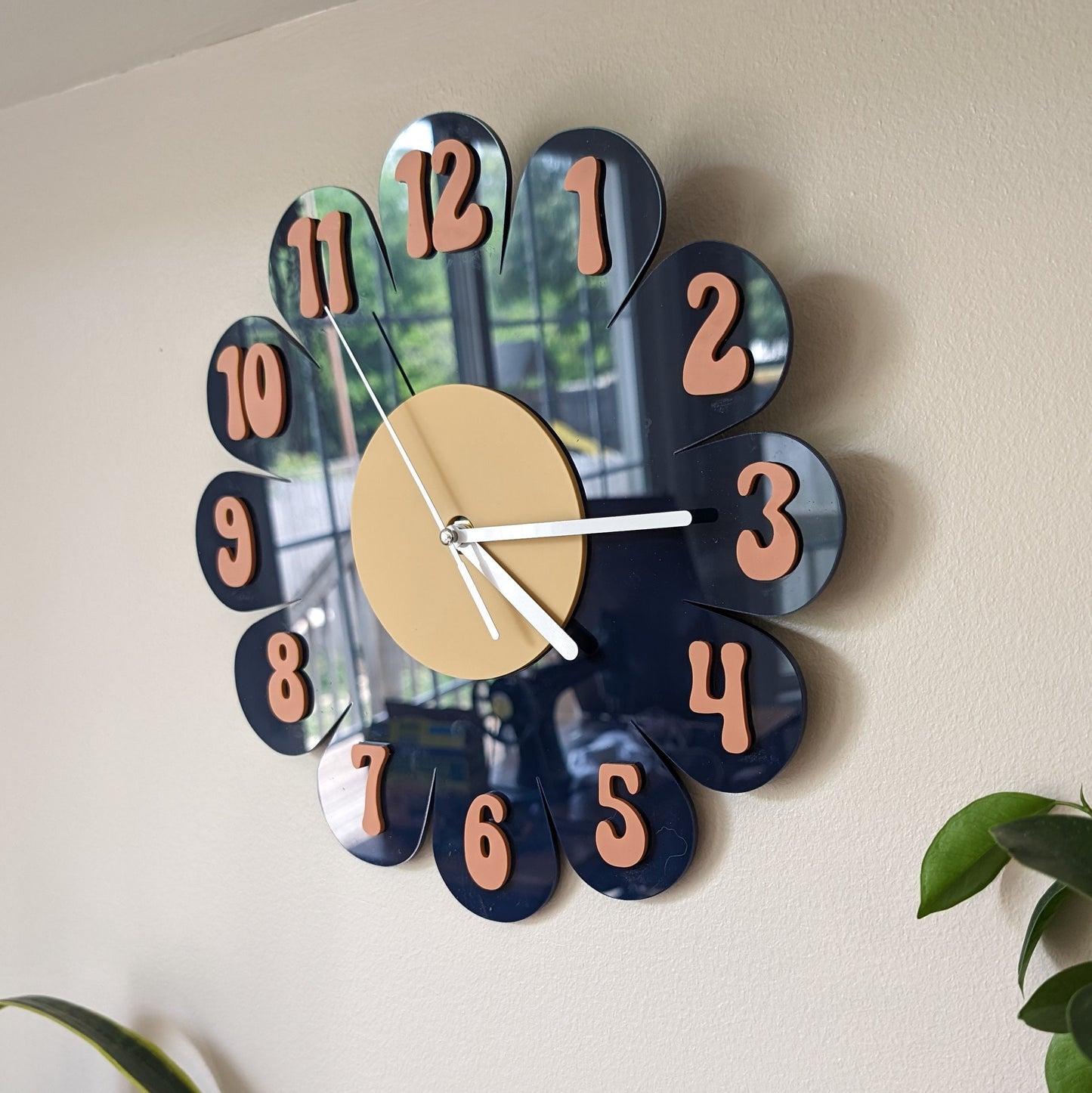 Navy Daisy Wall Clock