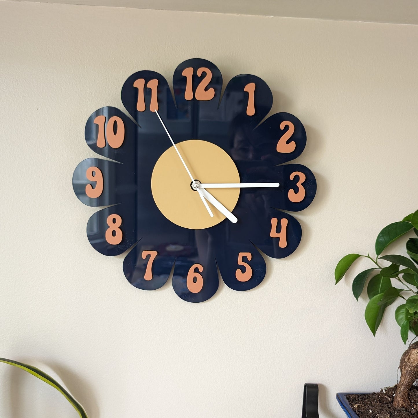 Navy Daisy Wall Clock