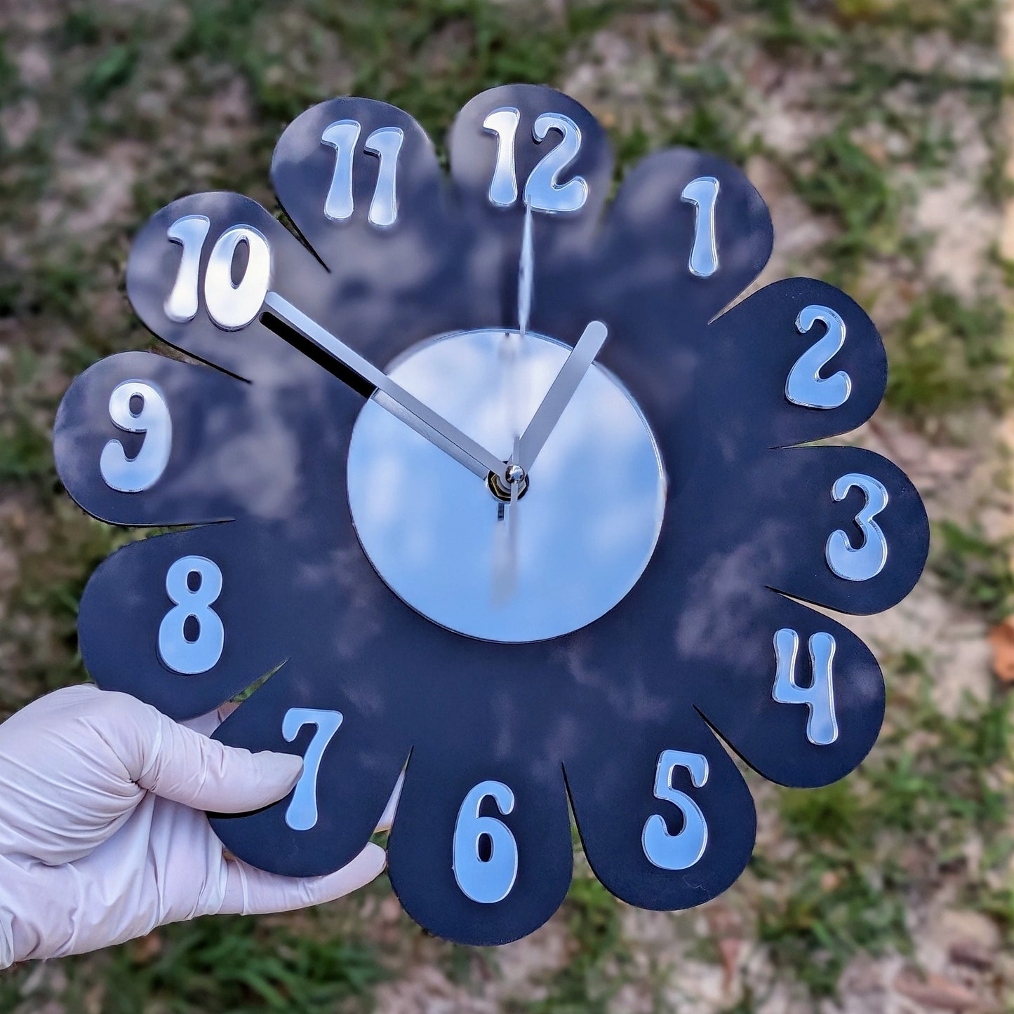 Black Daisy Wall Clock