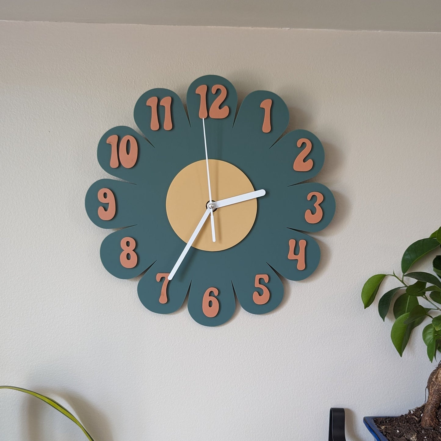 Green Daisy Wall Clock