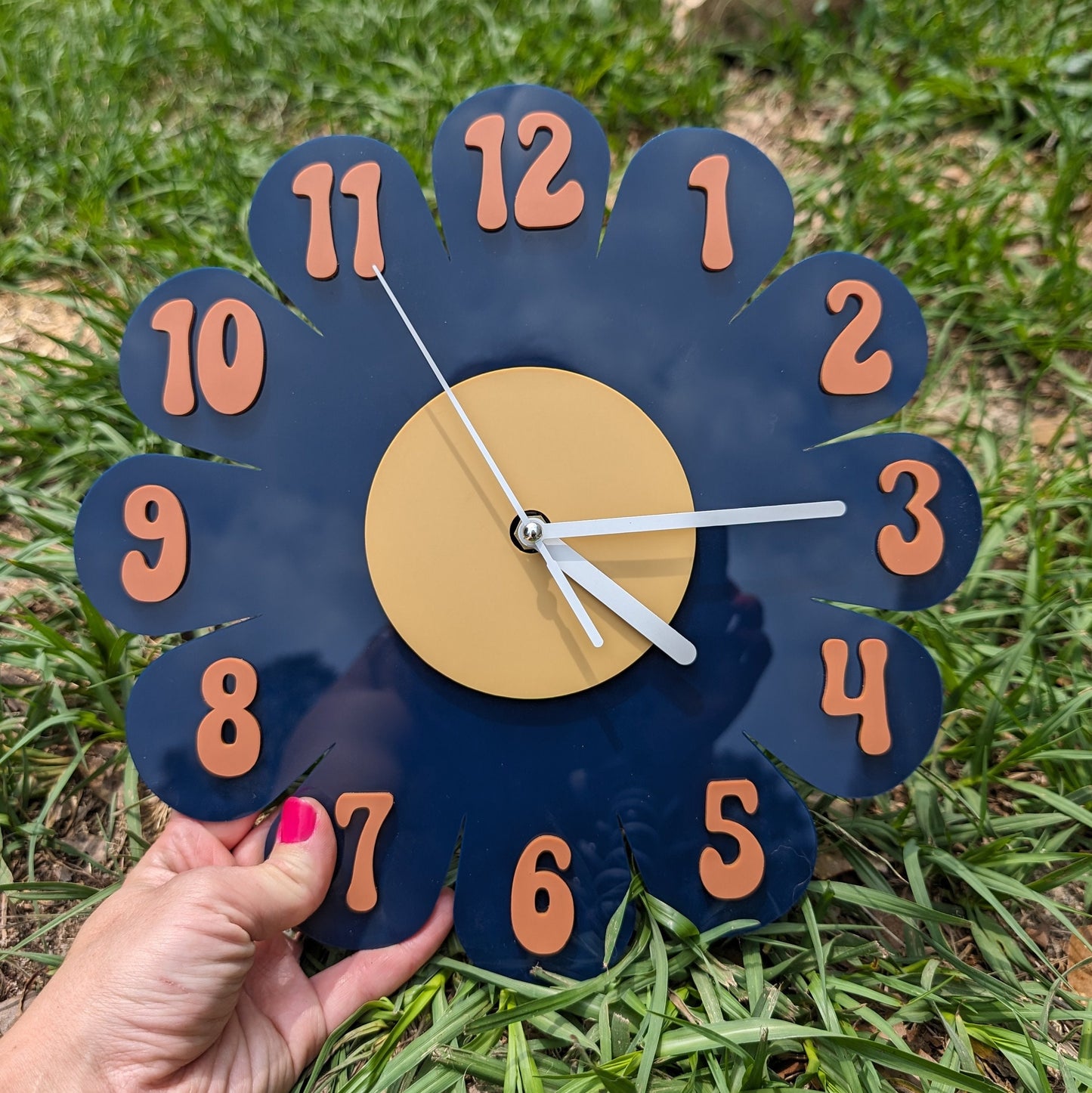Navy Daisy Wall Clock