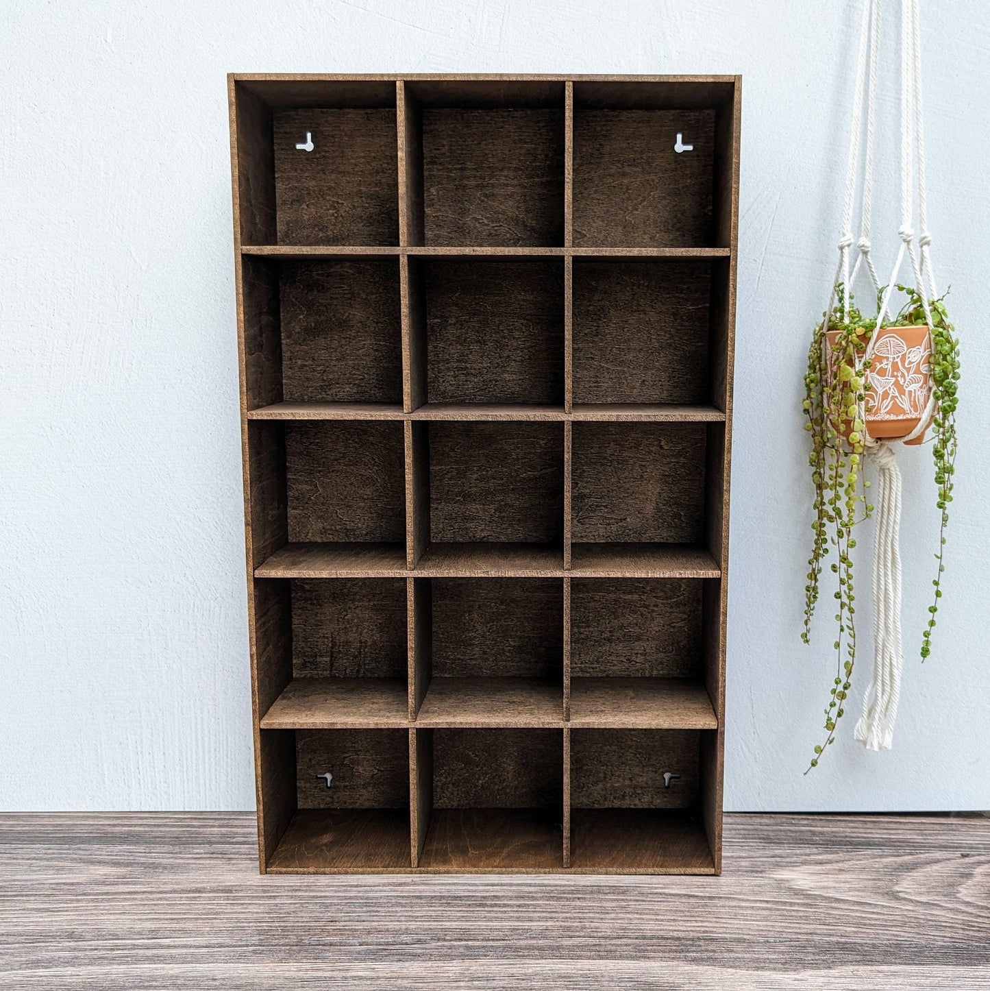 15 Compartment Wooden Display Shelf - Coffee Mug Shelf - 4.5x4.5 - Trinket Shelf - Curio Cabinet