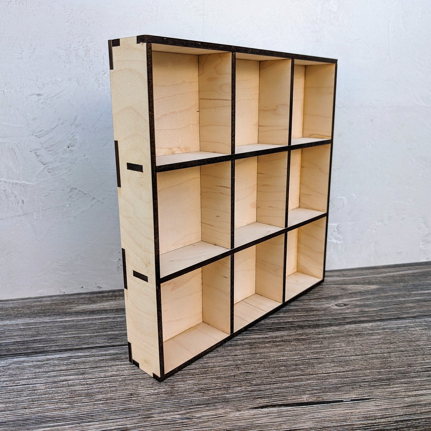 9 Compartment Wooden Display Shelf - 3.25x3.25 - Trinket Shelf - Curio Cabinet