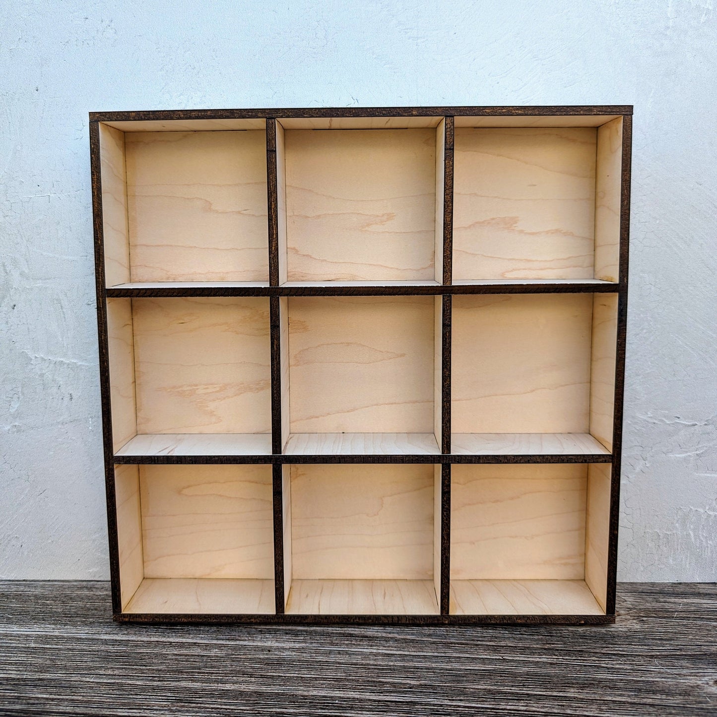 9 Compartment Wooden Display Shelf - 3.25x3.25 - Trinket Shelf - Curio Cabinet