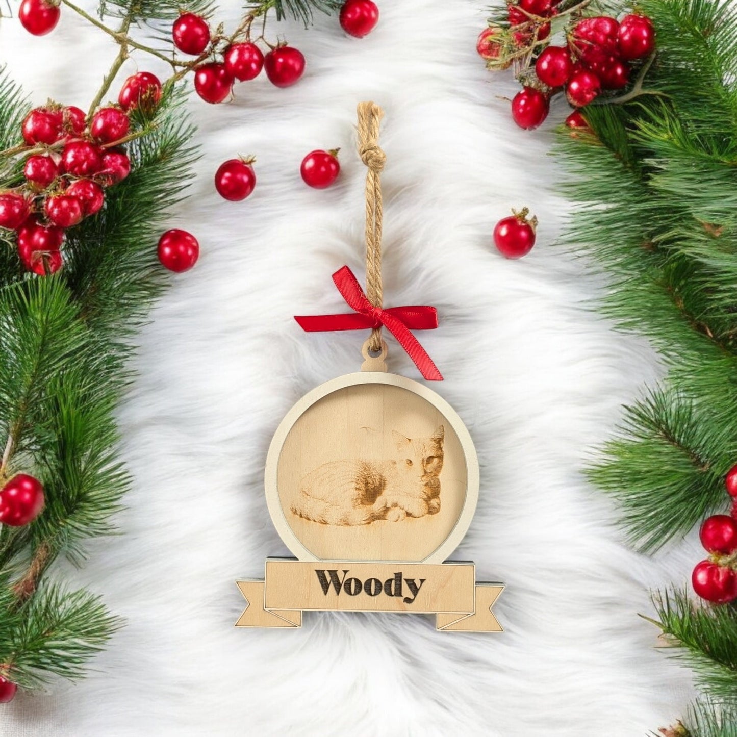 Custom Cat Pet Photo Engraved Family Memory Ornament -Personalized Memorial Picture Ornament - Custom Family Christmas Ornament - Photo Gift