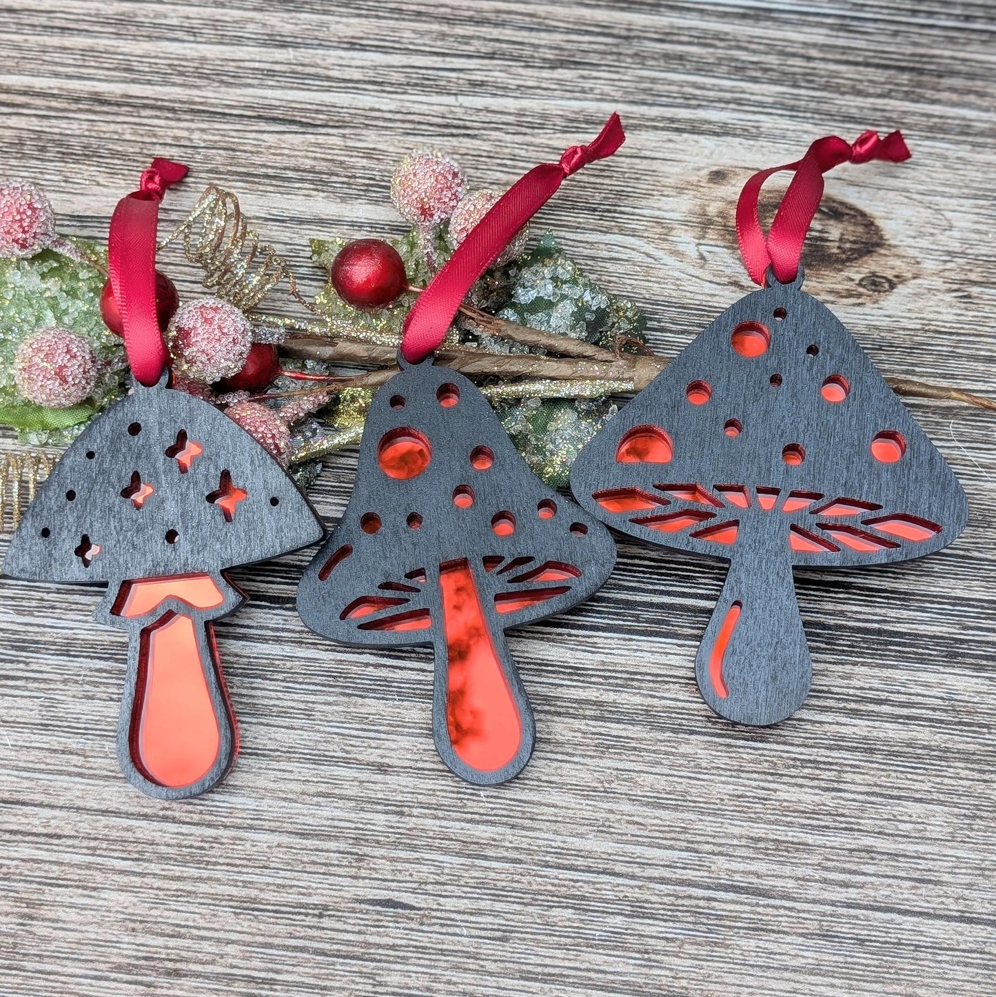 Set of 3 Mushroom Ornaments