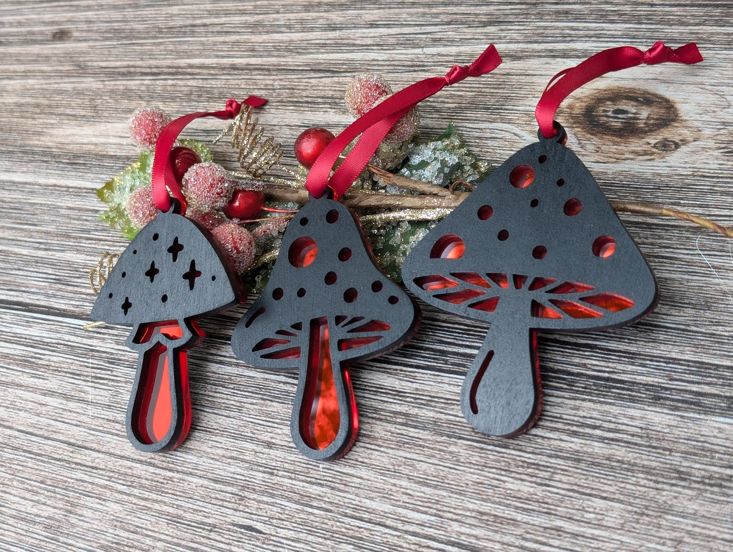 Set of 3 Mushroom Ornaments