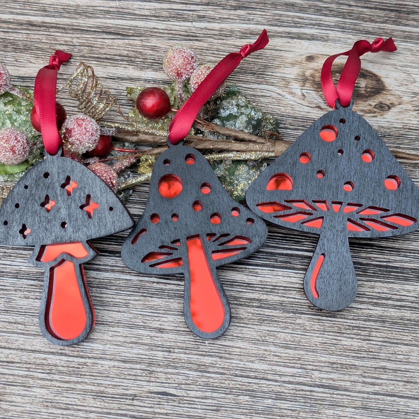 Set of 3 Mushroom Ornaments