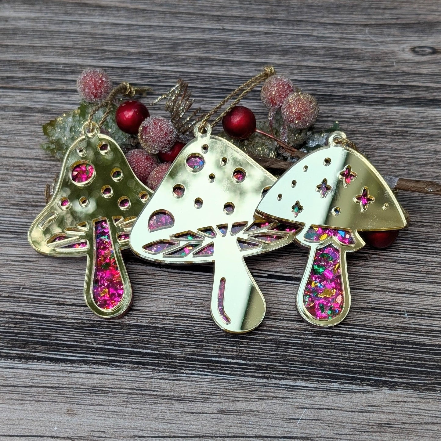 Set of 3 Mushroom Ornaments