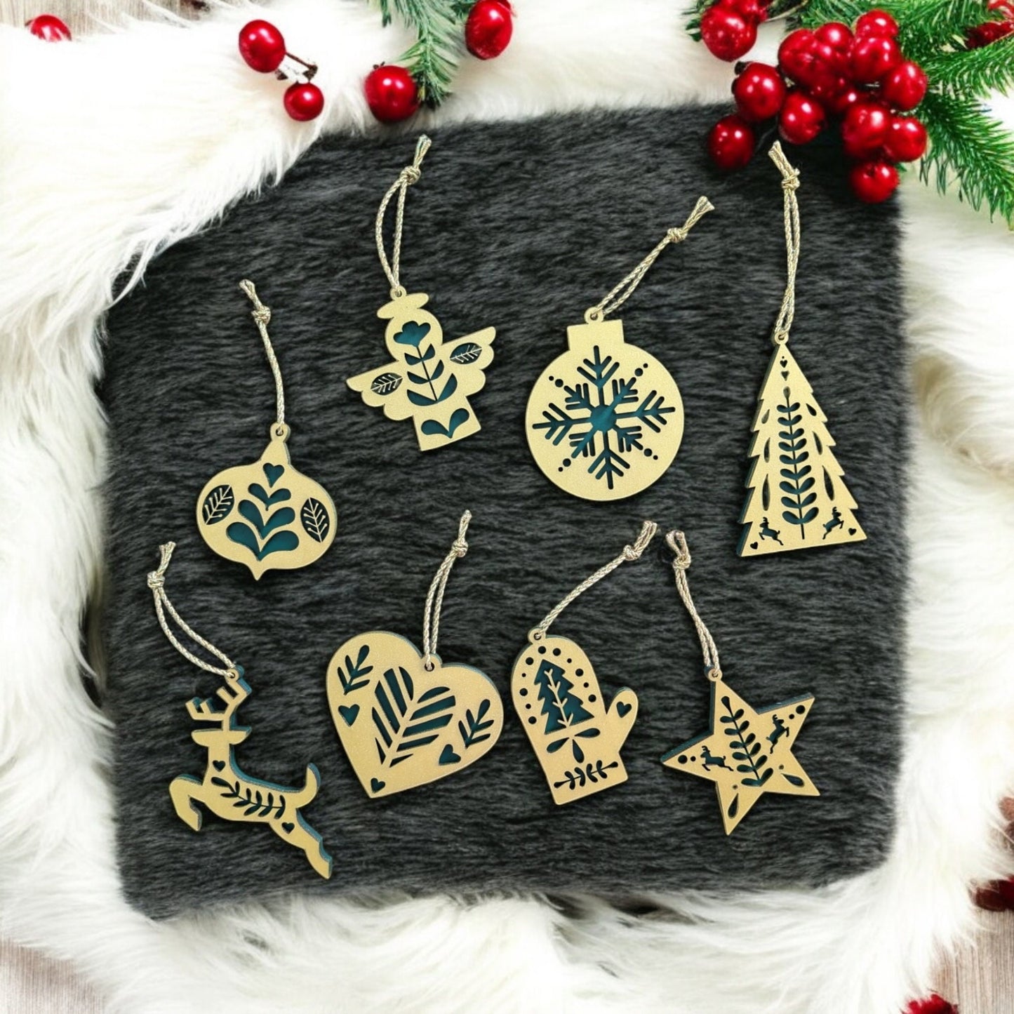Set of 8 Minimalist Scandinavian Style Christmas Tree Ornaments - Hygge Christmas Ornaments - Rustic Ornament Set - Boho Christmas Ornaments